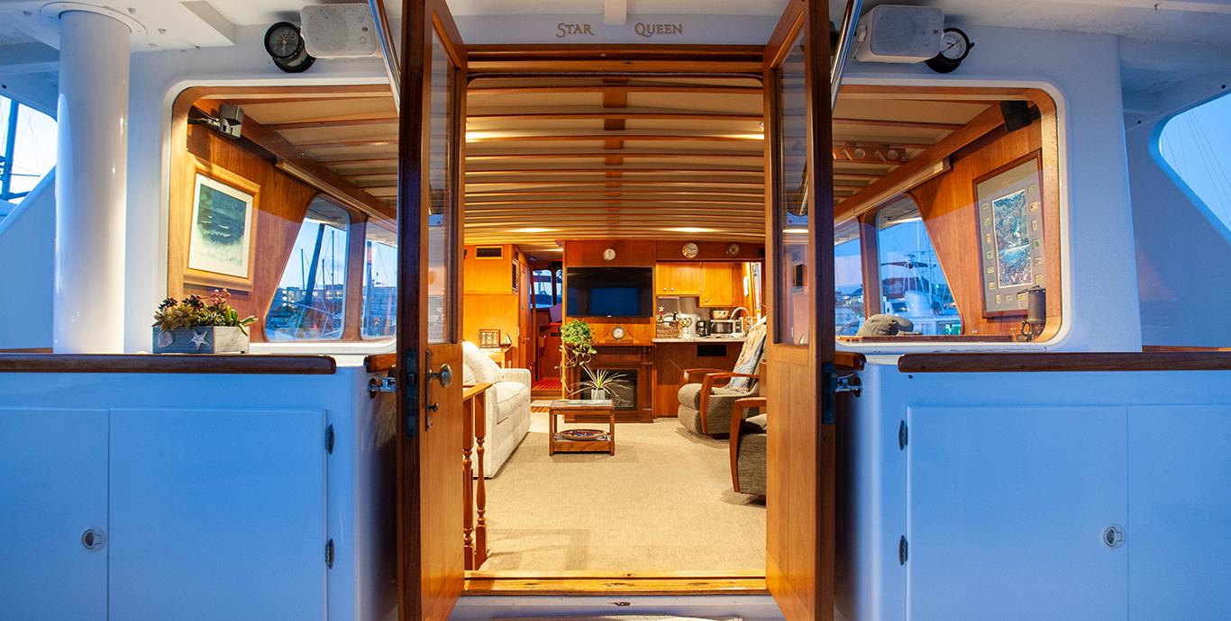 Aboard STAR QUEEN a 57ft (17.37m) luxury motor yacht , built by JONES-GOODELL in 1974