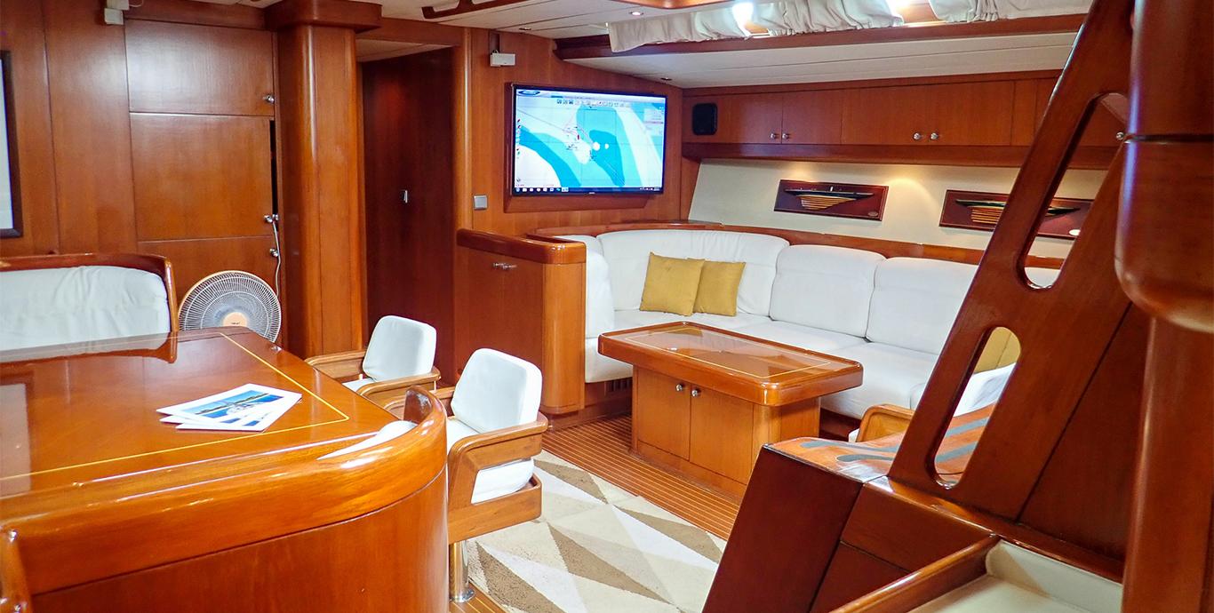 Aboard ASPIRATION a 86ft (26.21m) luxury sailing yacht , built by NAUTOR’S SWAN in 1988