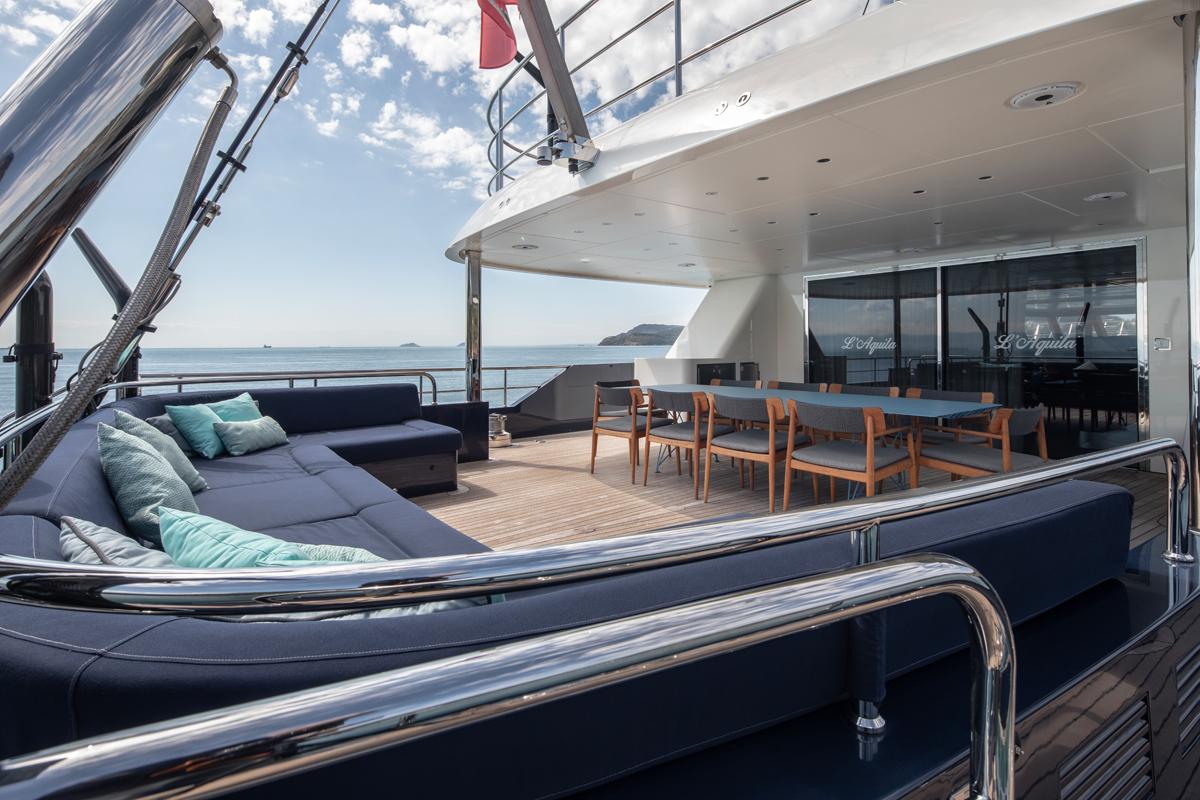 Aboard L'AQUILA a 137ft (42m) luxury sailing yacht for Sale available with Fraser Yachts, built by MENGI YAY in 2021
