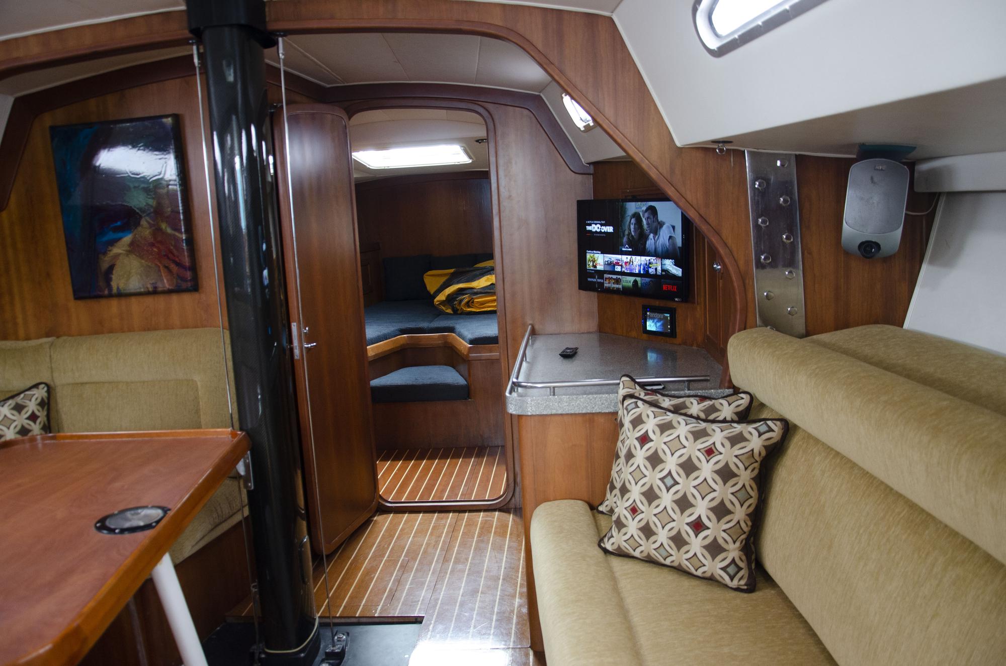 Aboard STEALTH CHICKEN a 55ft (17m) luxury sailing yacht , built by WESTERLY MARINE, INC. in 1993