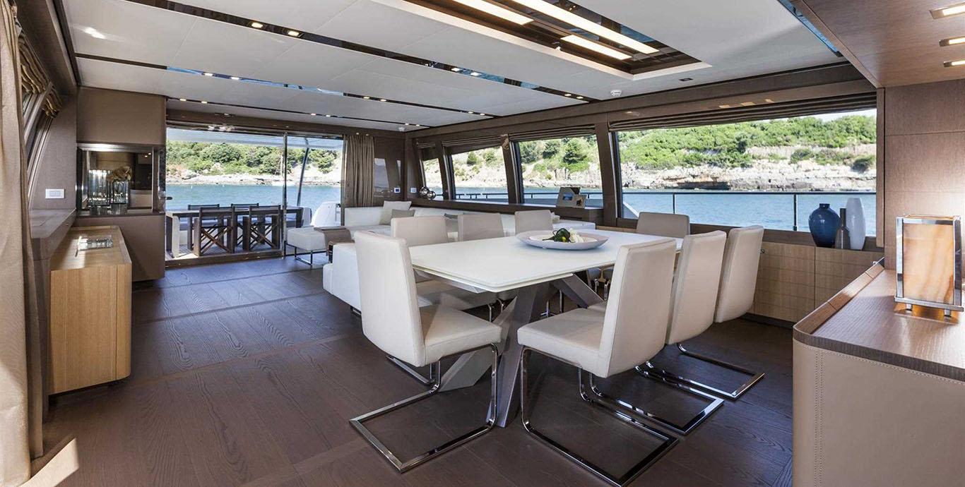 Aboard IVA a 95ft (29.2m) luxury motor yacht , built by FERRETTI YACHTS in 2014