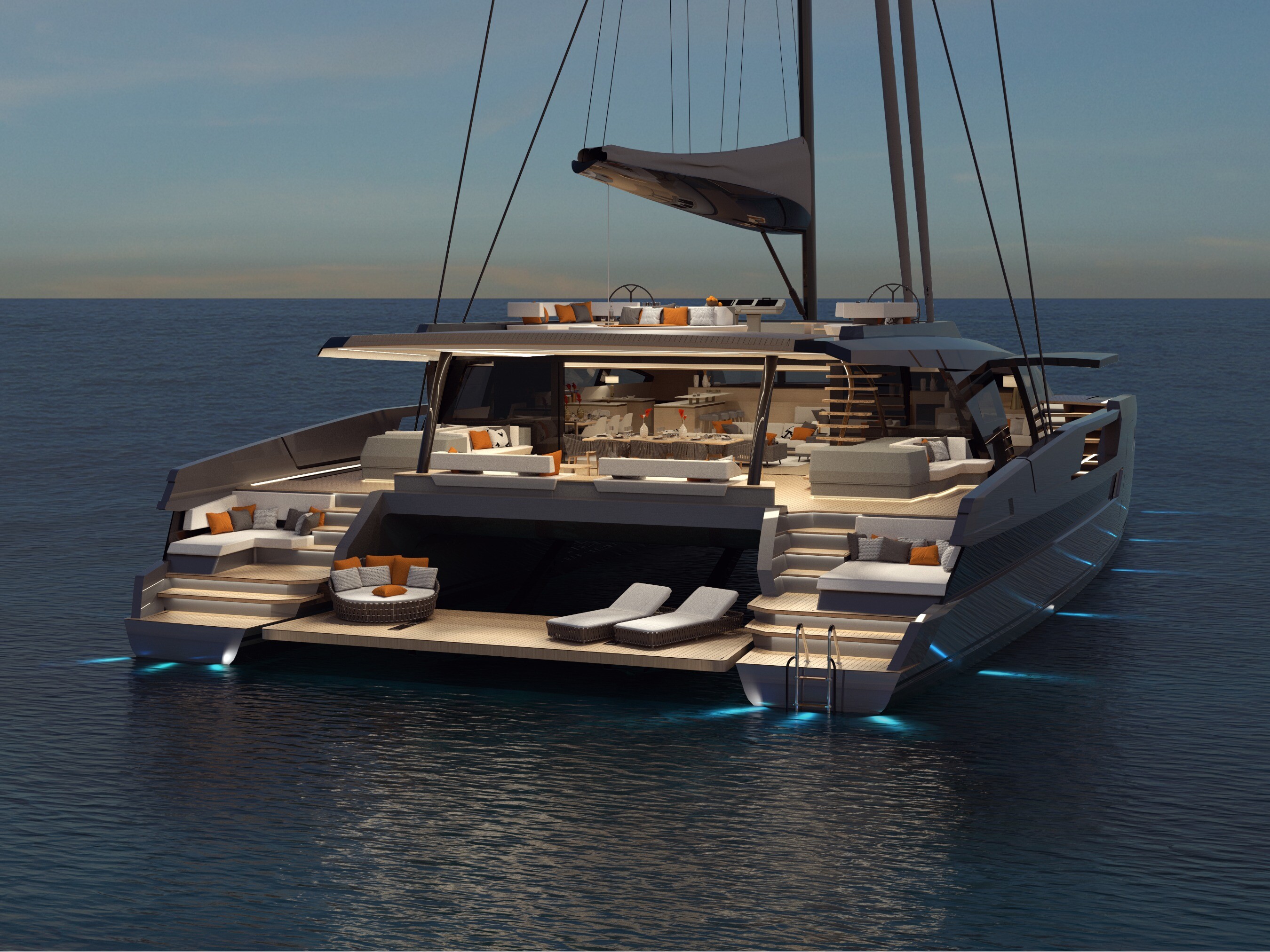 Aboard WIND100' SAILING CATAMARAN a 101ft (30.9m) luxury sailing yacht , built by CUSTOM BUILT