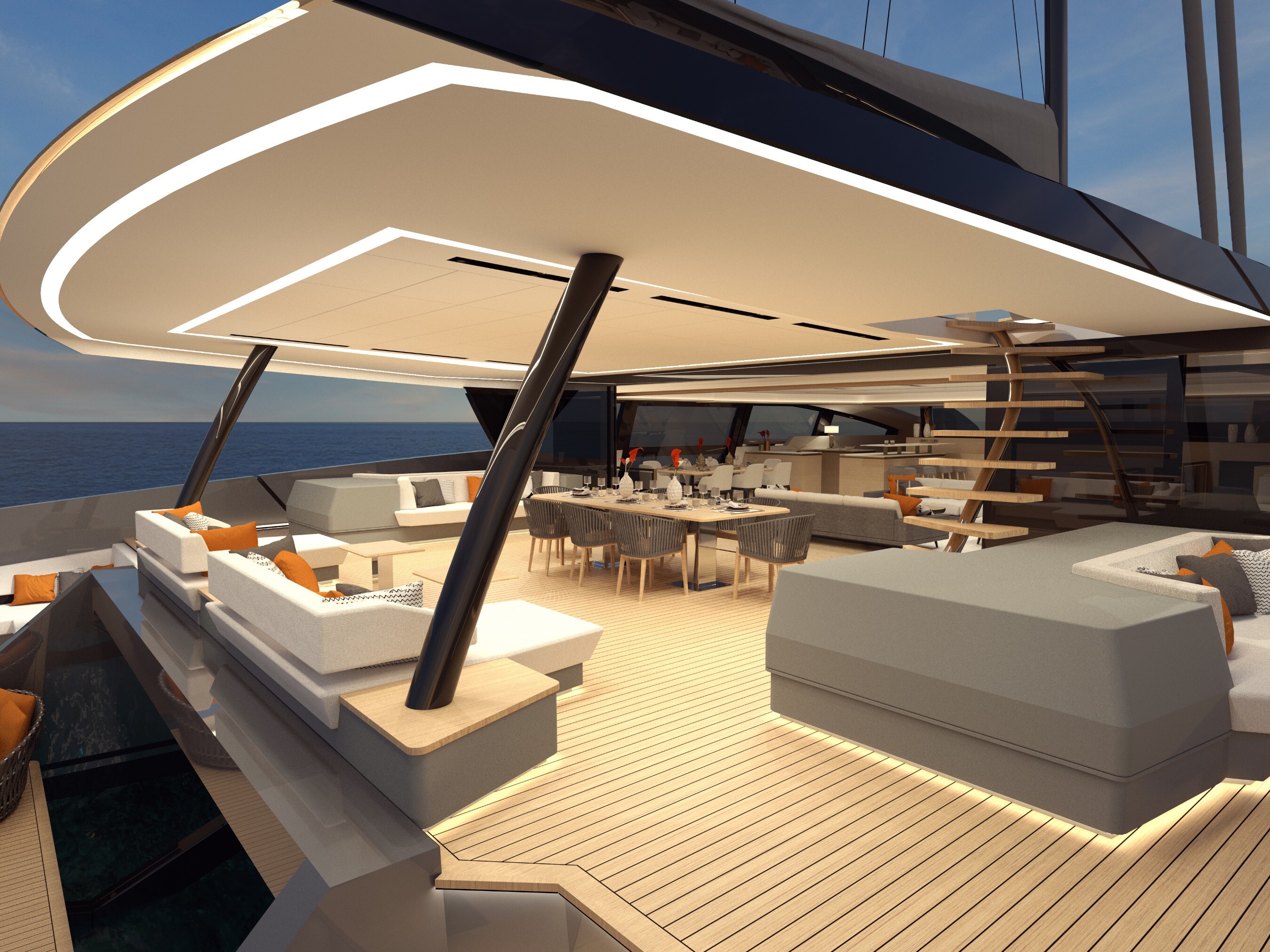 Aboard WIND100' SAILING CATAMARAN a 101ft (30.9m) luxury sailing yacht , built by CUSTOM BUILT