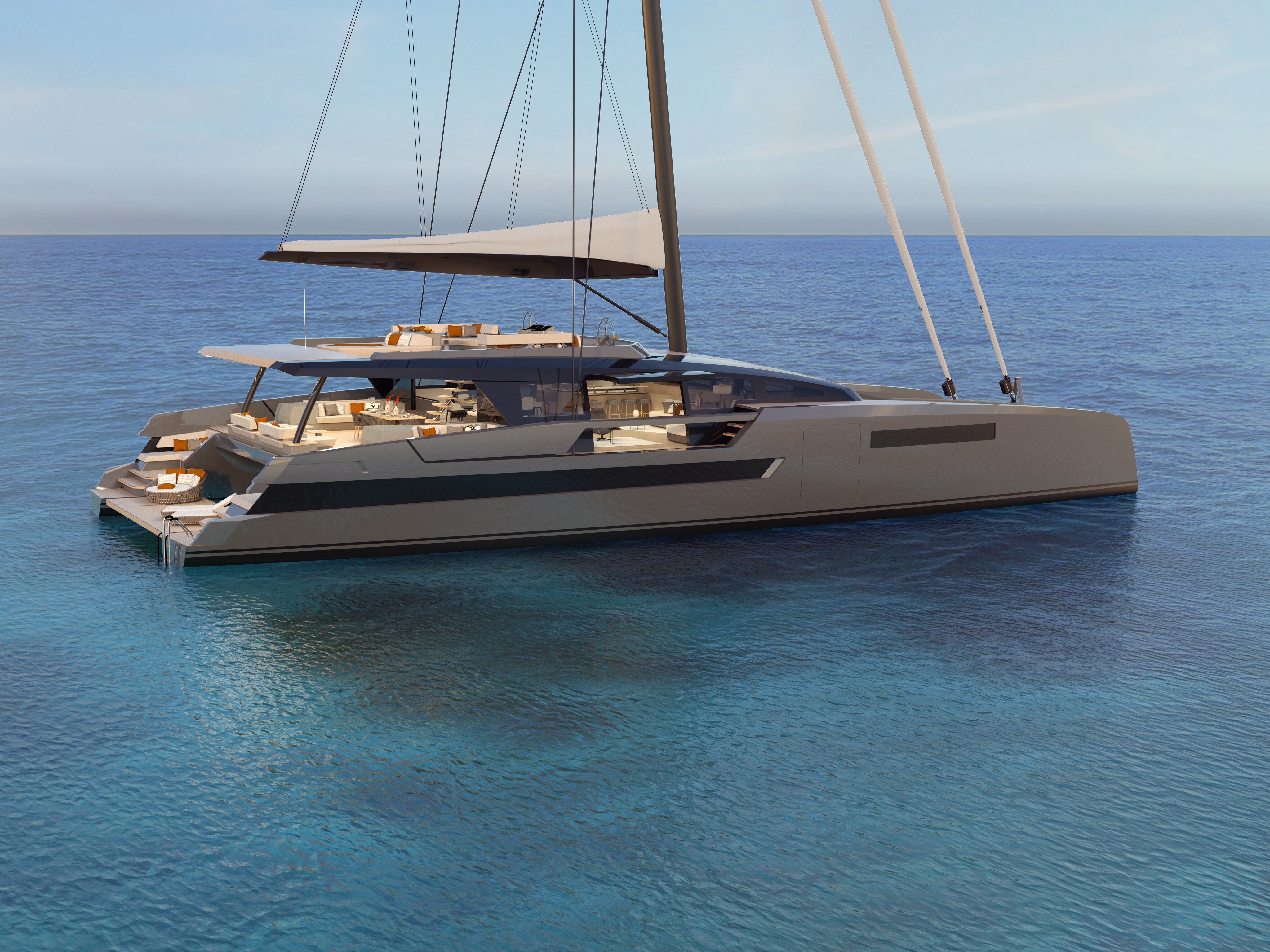 Aboard WIND100' SAILING CATAMARAN a 101ft (30.9m) luxury sailing yacht , built by CUSTOM BUILT