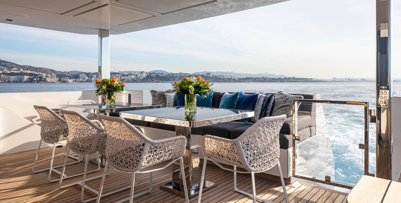 Aboard CINQUANTA-50 a 116ft (35.5m) luxury motor yacht for Charter available with Fraser Yachts, built by ADMIRAL YACHTS in 2014