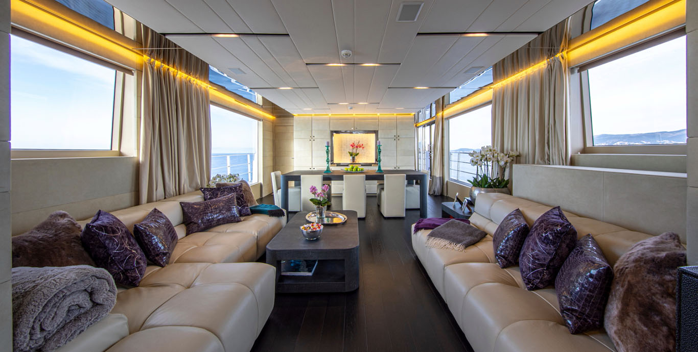 Aboard CINQUANTA-50 a 116ft (35.5m) luxury motor yacht for Charter available with Fraser Yachts, built by ADMIRAL YACHTS in 2014