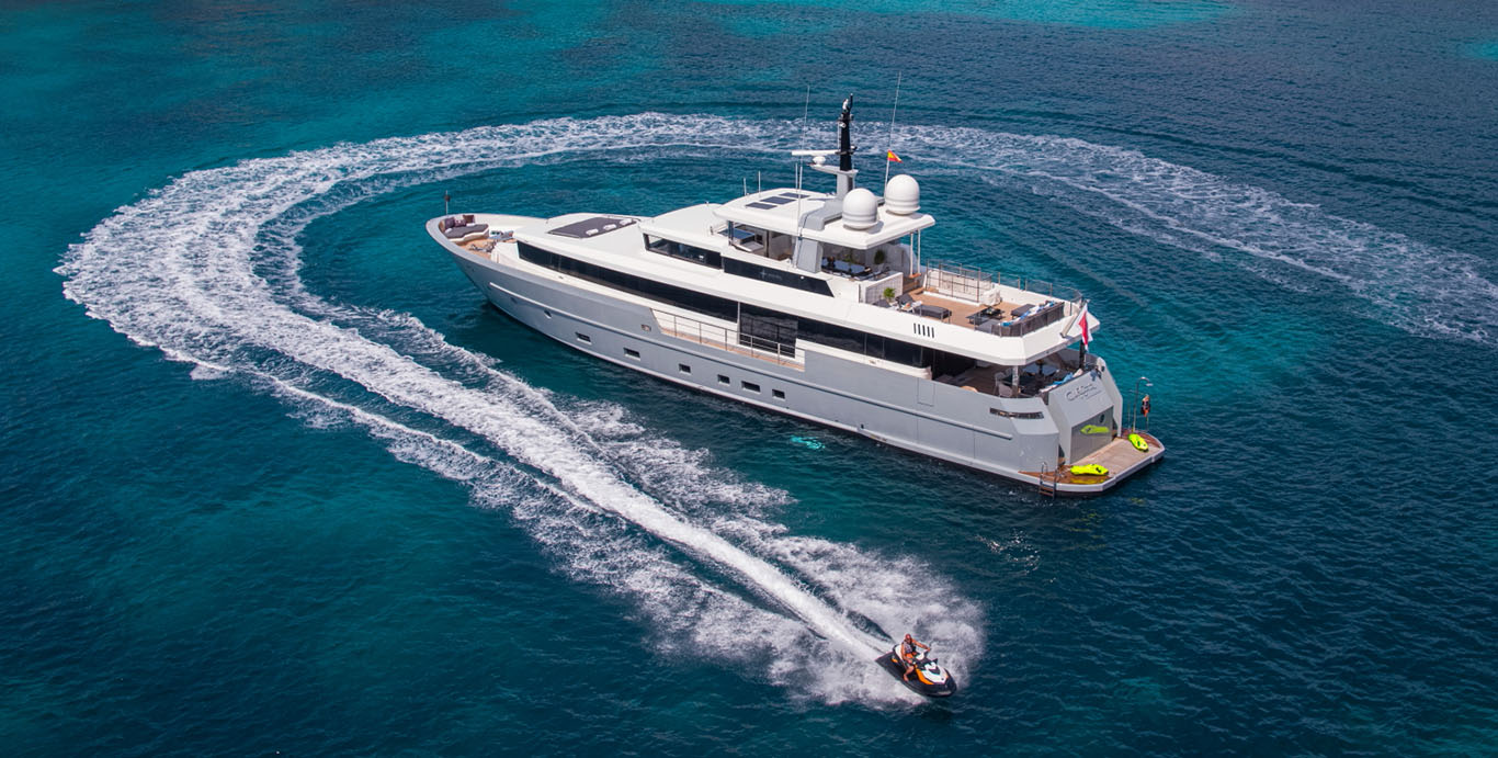 Aboard CINQUANTA-50 a 116ft (35.5m) luxury motor yacht for Charter available with Fraser Yachts, built by ADMIRAL YACHTS in 2014