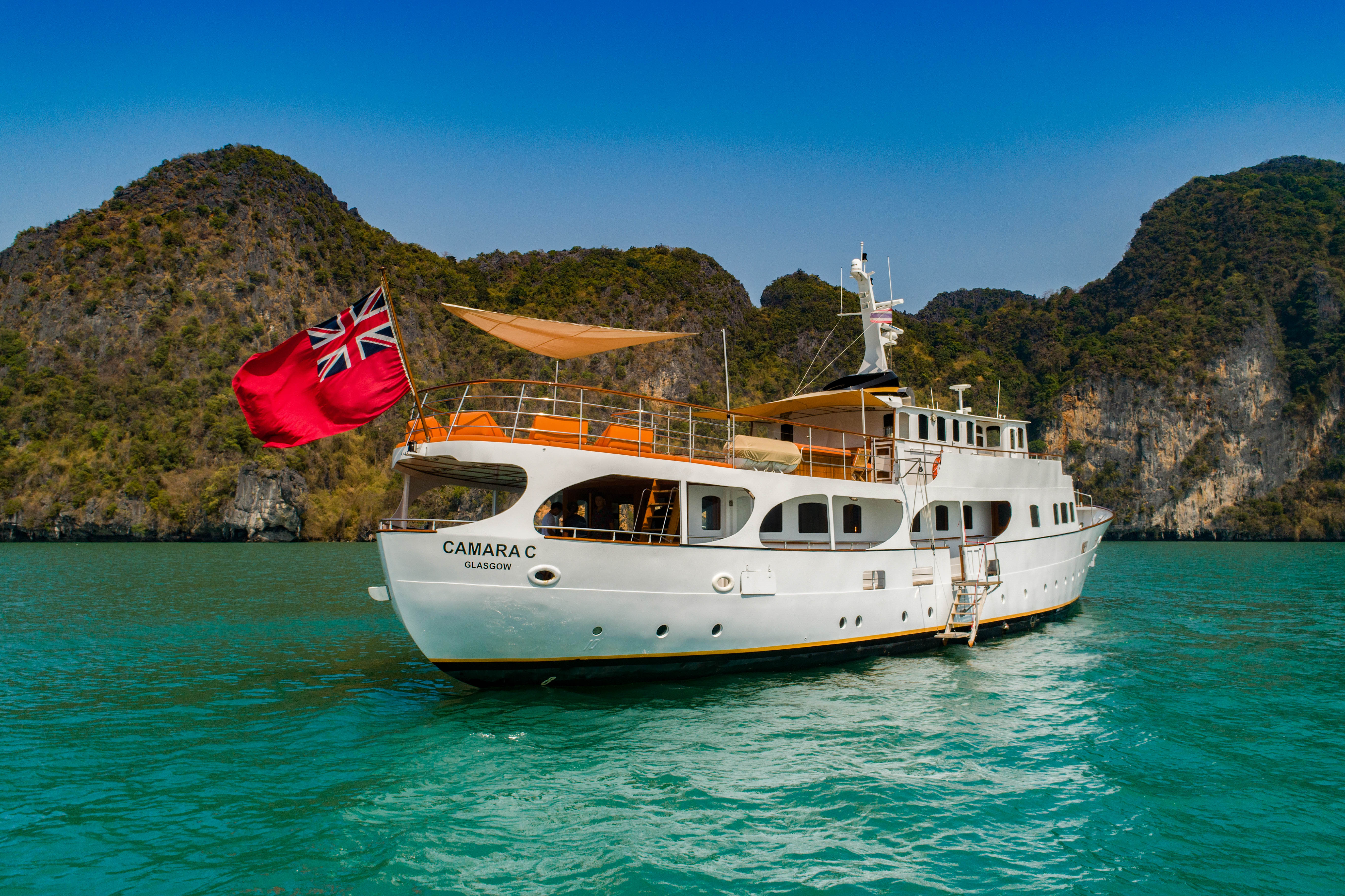 Aboard CAMARA C a 105ft (32m) luxury motor yacht , built by YARROW & CO. in 1961