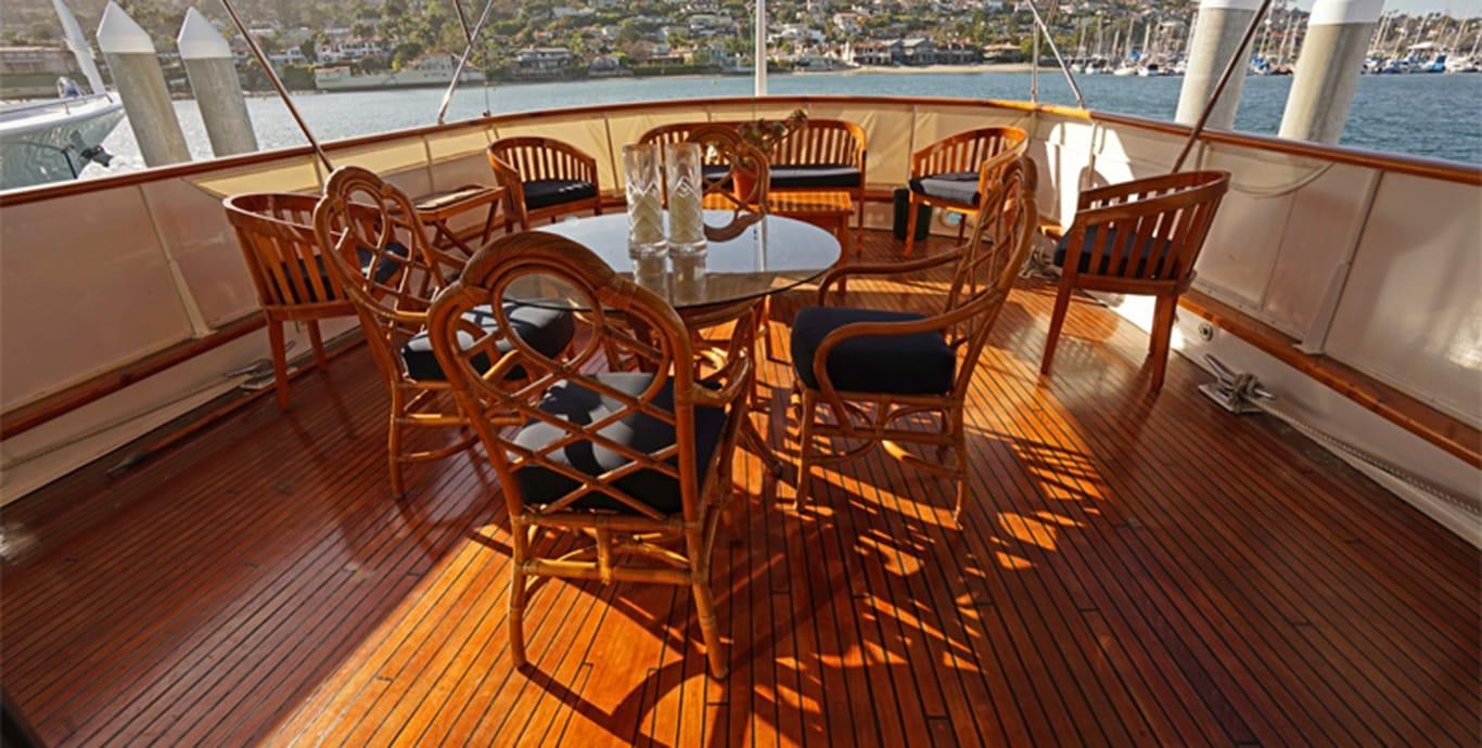Aboard MISS KIRA a 96ft (29.26m) luxury motor yacht , built by BROWARD in 1957