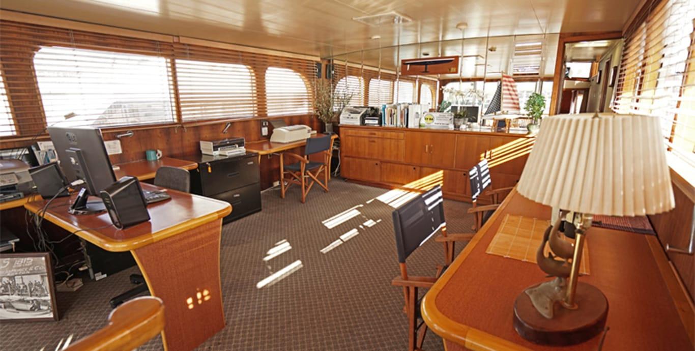 Aboard MISS KIRA a 96ft (29.26m) luxury motor yacht , built by BROWARD in 1957