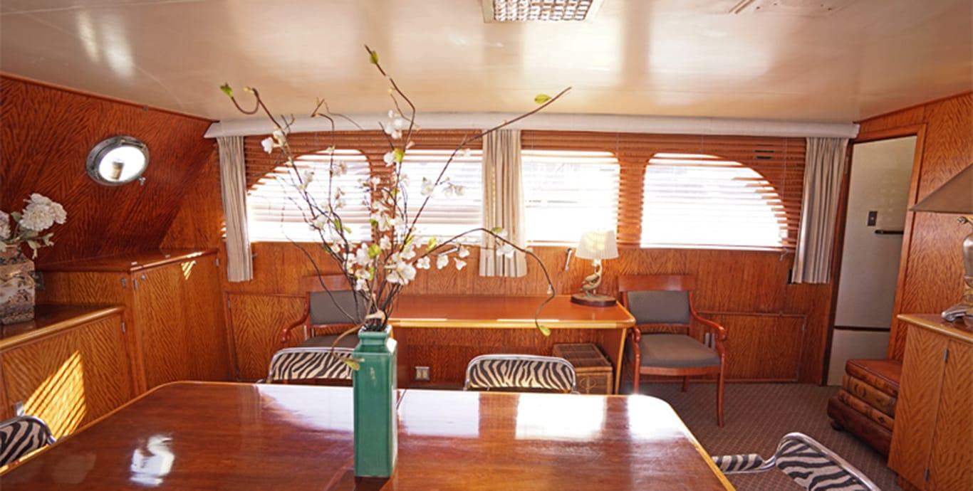 Aboard MISS KIRA a 96ft (29.26m) luxury motor yacht , built by BROWARD in 1957