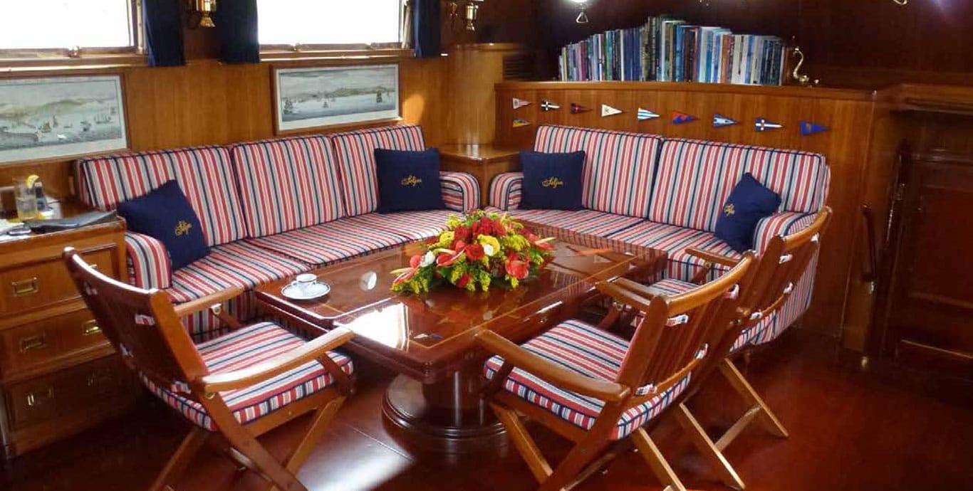 Aboard SELJM a 112ft (34.14m) luxury sailing yacht , built by SANGERMANI in 1980