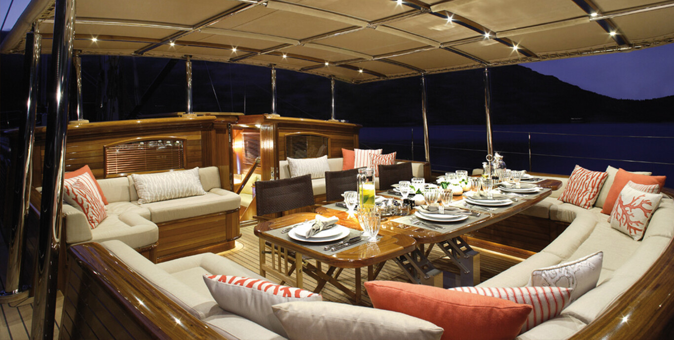 Aboard EUGENIA VII a 107ft (32.9m) luxury sailing yacht for Charter available with Fraser Yachts, built by TURQUOISE  in 2009