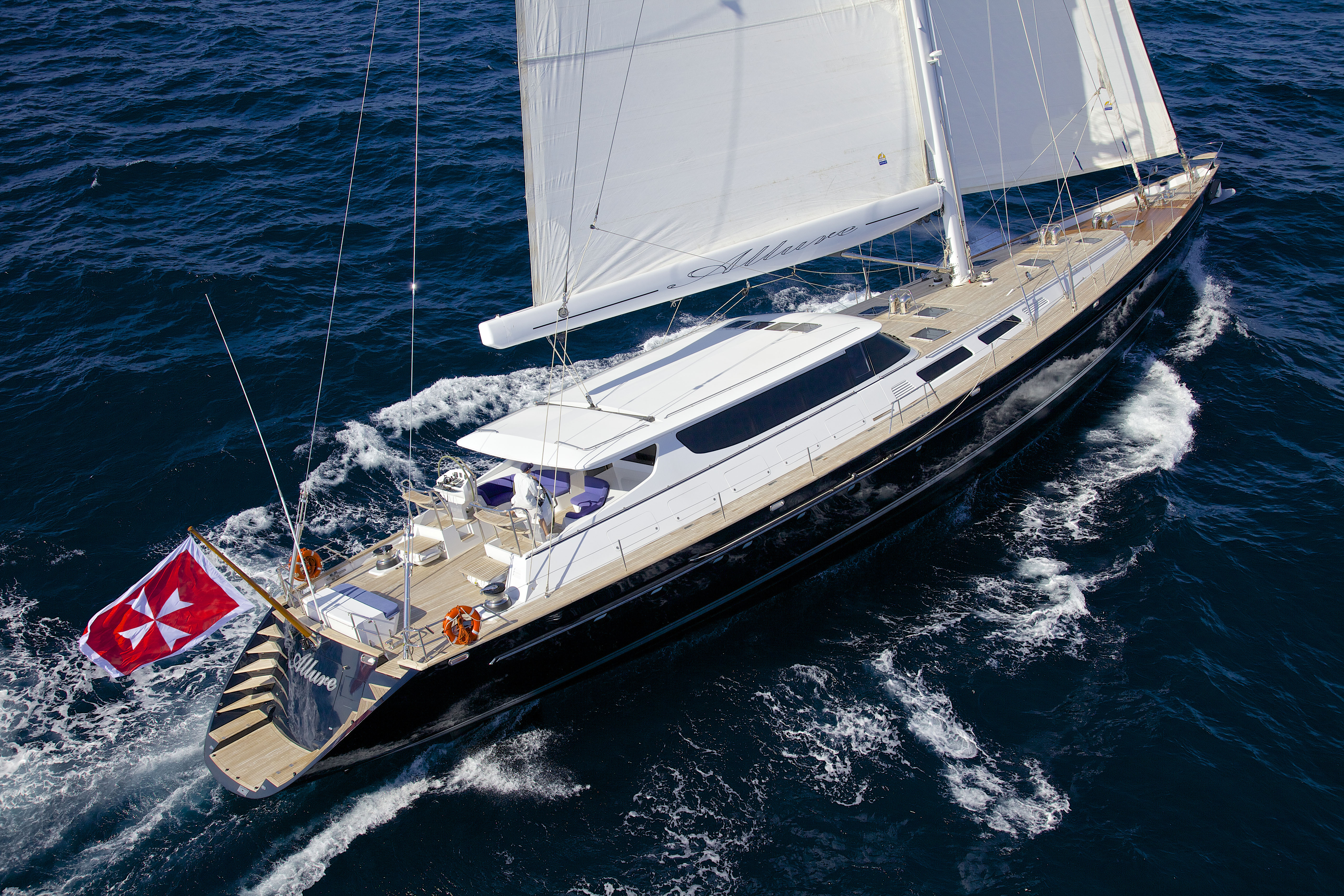 Aboard ALLURE A a 133ft (40.54m) luxury sailing yacht , built by STERLING YACHTING in 1994