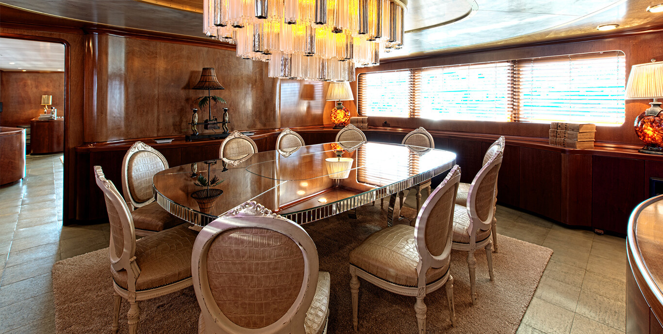 Aboard SIRAHMY a 141ft (43m) luxury motor yacht , built by BENETTI in 1981