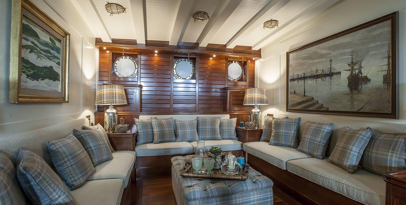 Aboard XARIFA 1927 a 163ft (49.91m) luxury sailing yacht , built by J.S. WHITE & CO in 1927