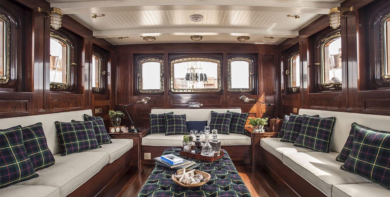 Aboard XARIFA 1927 a 163ft (49.91m) luxury sailing yacht , built by J.S. WHITE & CO in 1927