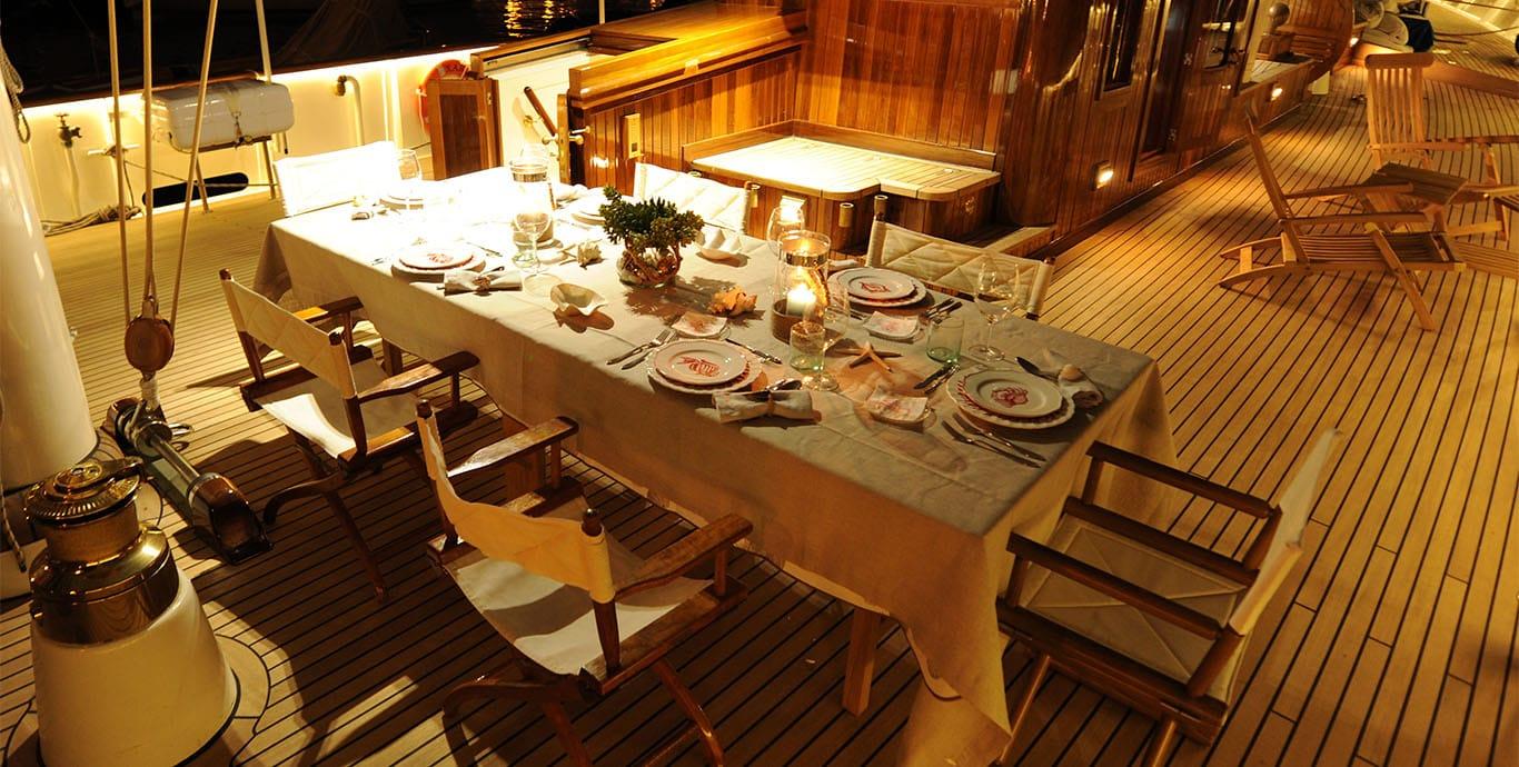 Aboard XARIFA 1927 a 163ft (49.91m) luxury sailing yacht , built by J.S. WHITE & CO in 1927