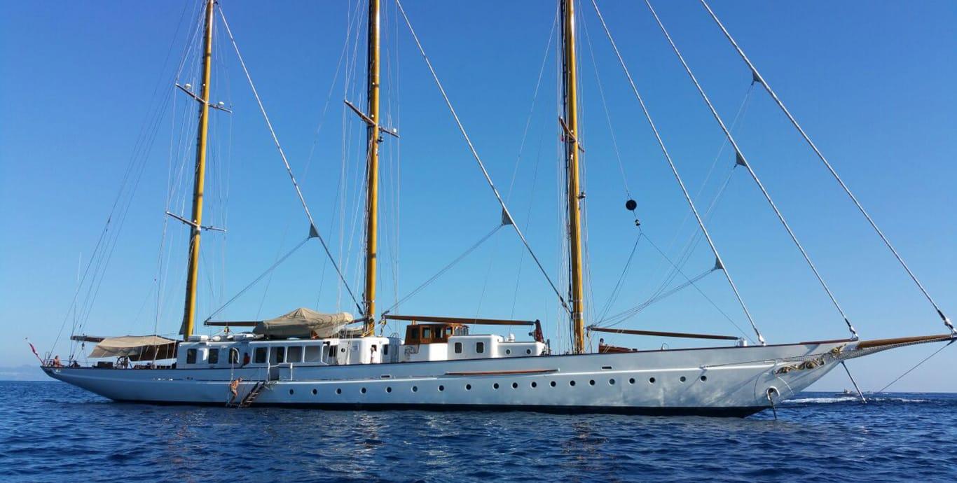 Aboard FLEURTJE a 187ft (57m) luxury sailing yacht , built by DE VRIES LENTSCH in 1961