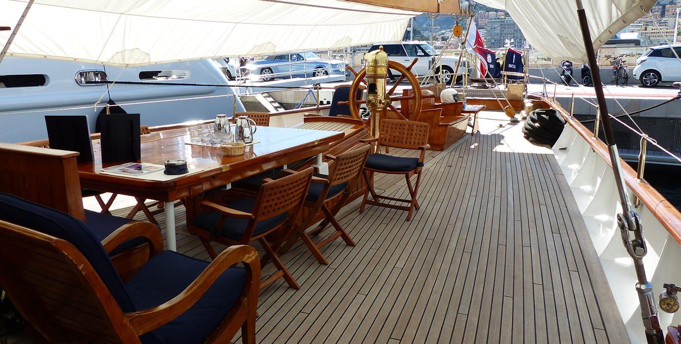 Aboard FLEURTJE a 187ft (57m) luxury sailing yacht , built by DE VRIES LENTSCH in 1961