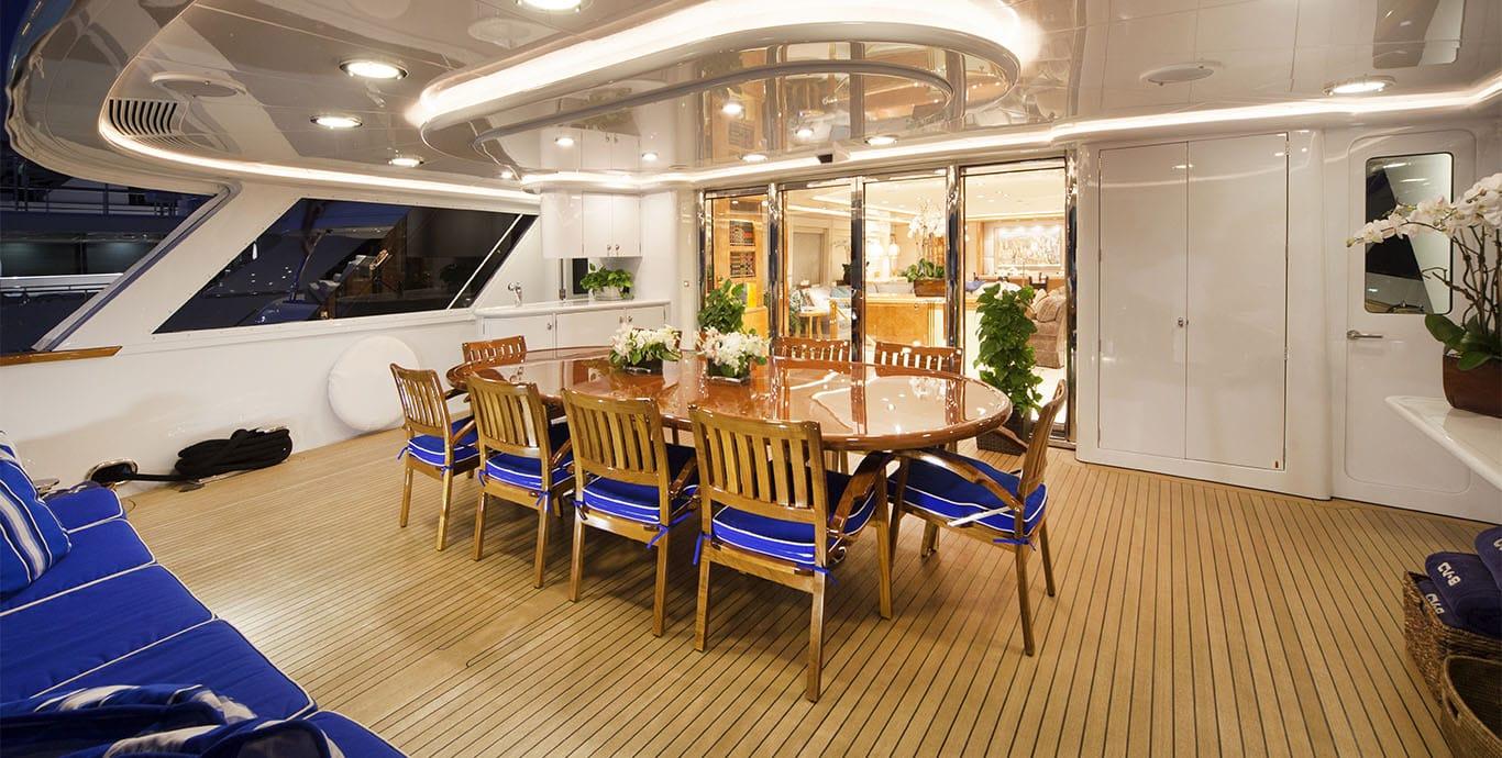 Aboard CV-9 a 131ft (39.93m) luxury motor yacht , built by DELTA MARINE in 1995
