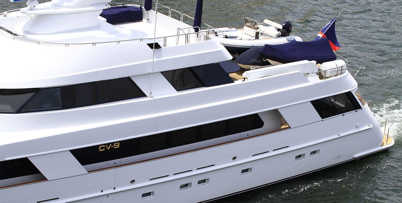 Aboard CV-9 a 131ft (39.93m) luxury motor yacht , built by DELTA MARINE in 1995