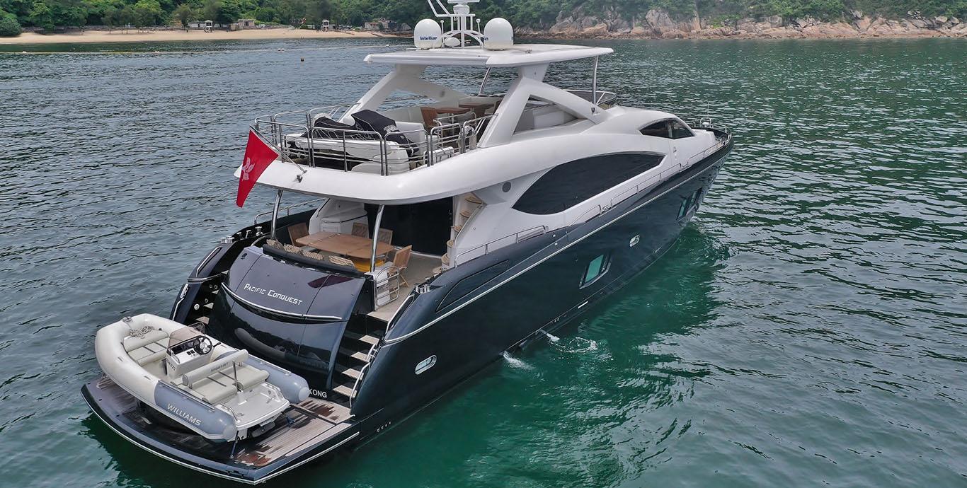 Aboard PACIFIC CONQUEST a 88ft (27m) luxury motor yacht , built by SUNSEEKER in 2009