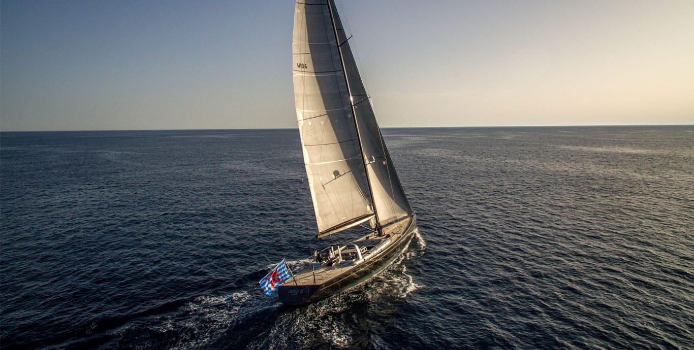 Aboard WALLY B a 107ft (32.7m) luxury sailing yacht , built by PENDENNIS in 1998