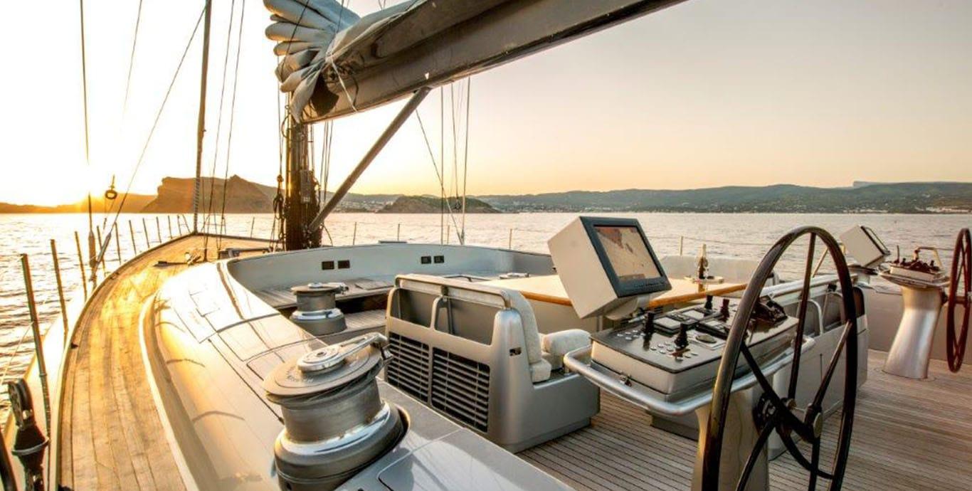 Aboard WALLY B a 107ft (32.7m) luxury sailing yacht , built by PENDENNIS in 1998