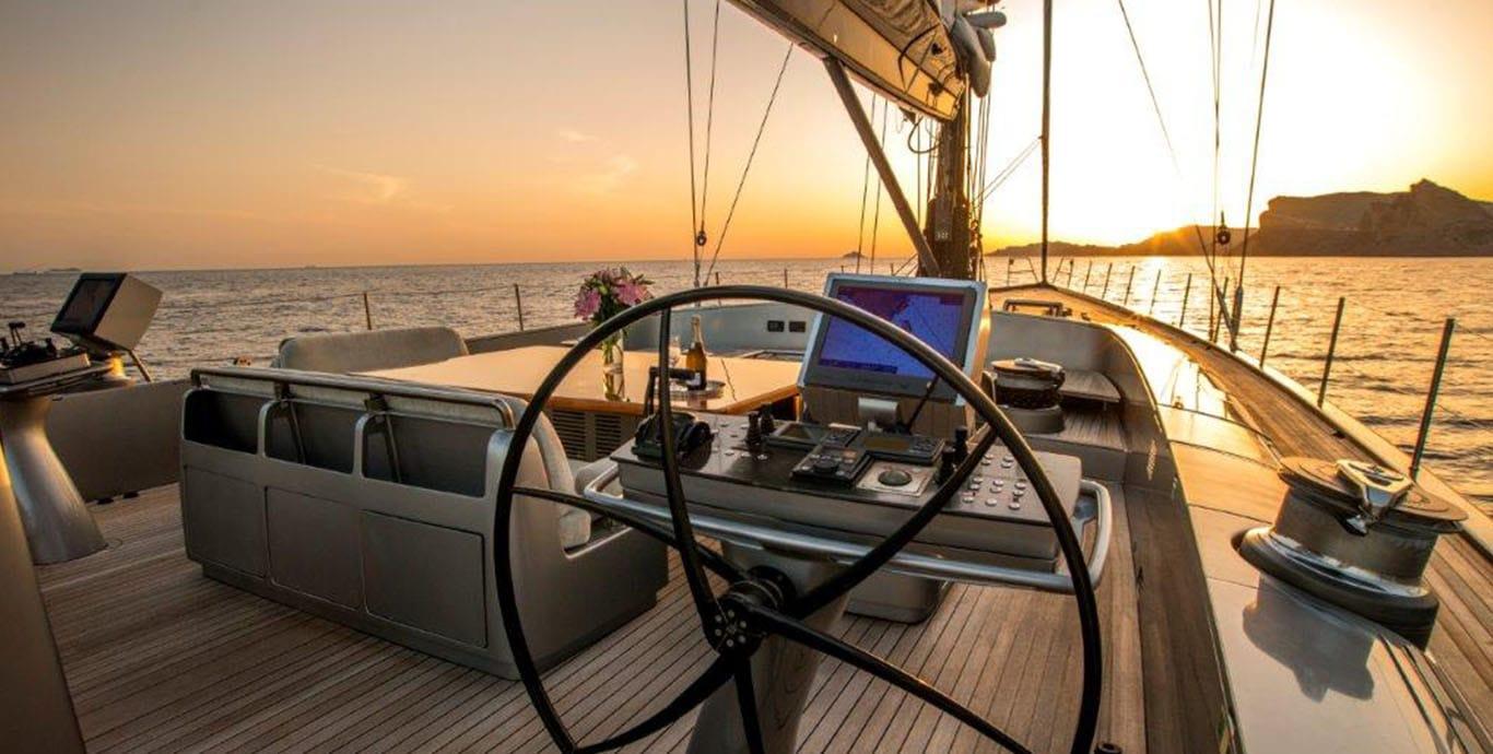 Aboard WALLY B a 107ft (32.7m) luxury sailing yacht , built by PENDENNIS in 1998