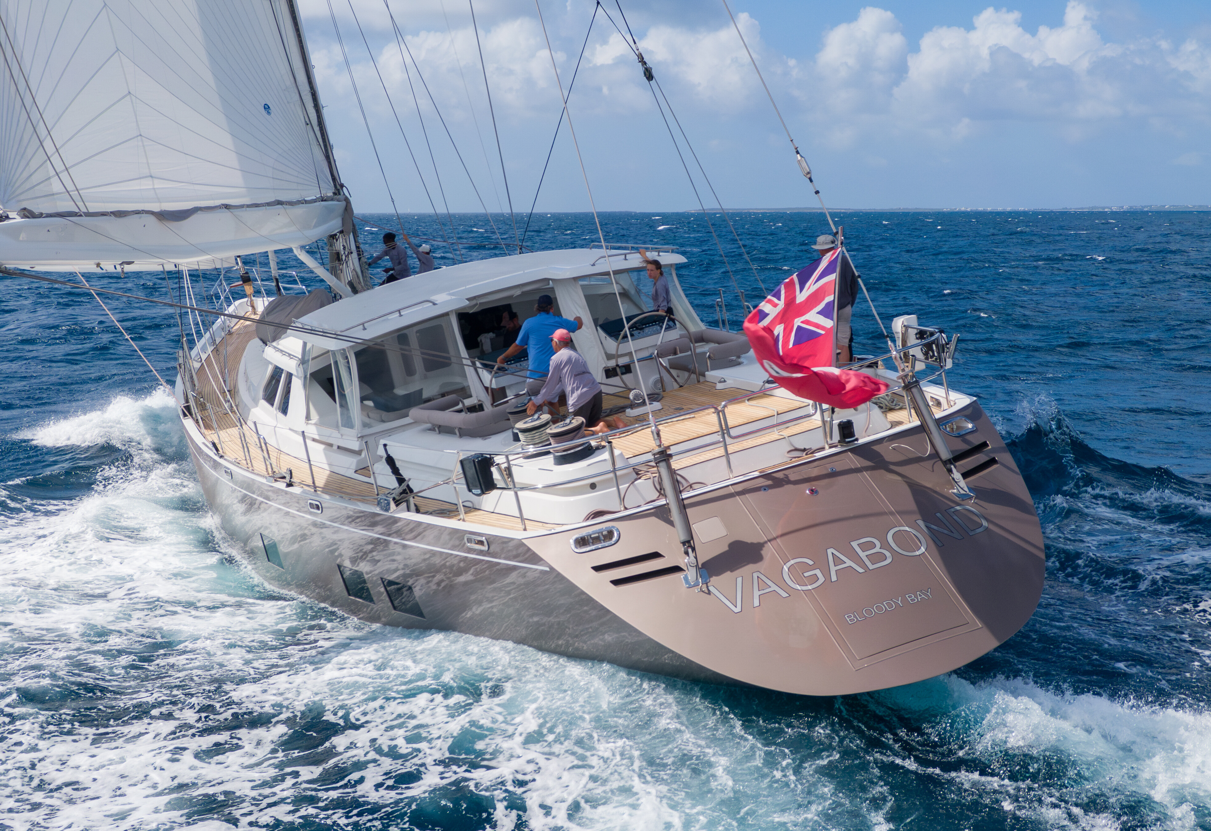 Aboard VAGABOND a 105ft (32m) luxury sailing yacht , built by WINDSHIP in 1991