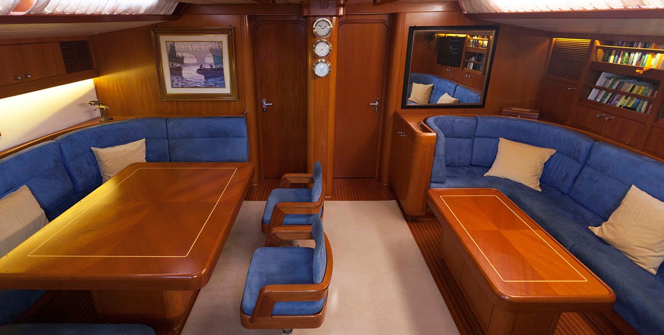 Aboard DREAMLAND a 86ft (26.21m) luxury sailing yacht , built by NAUTOR’S SWAN in 1990