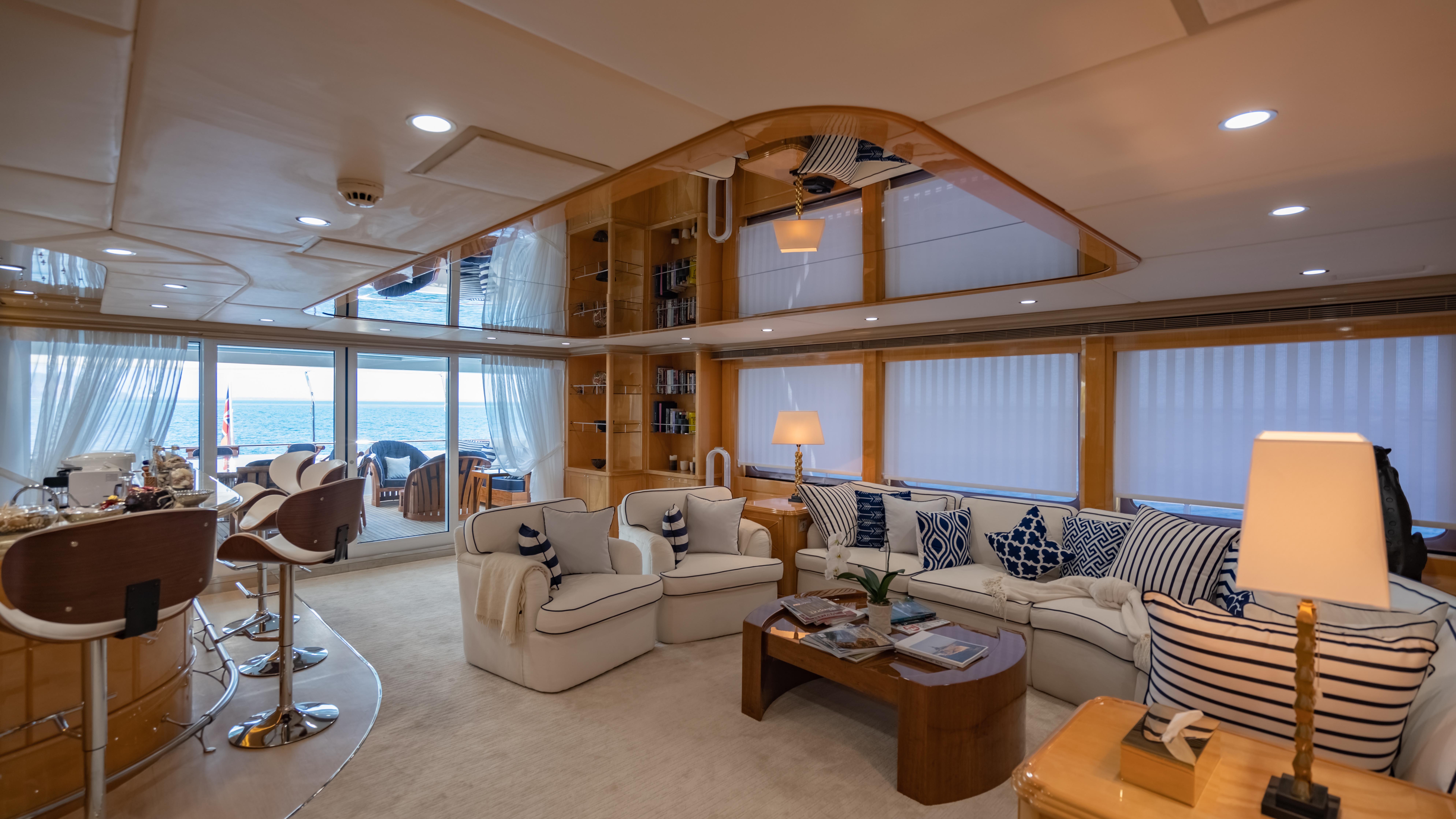Aboard LADY AZUL a 129ft (39.4m) luxury motor yacht , built by HEESEN in 2001