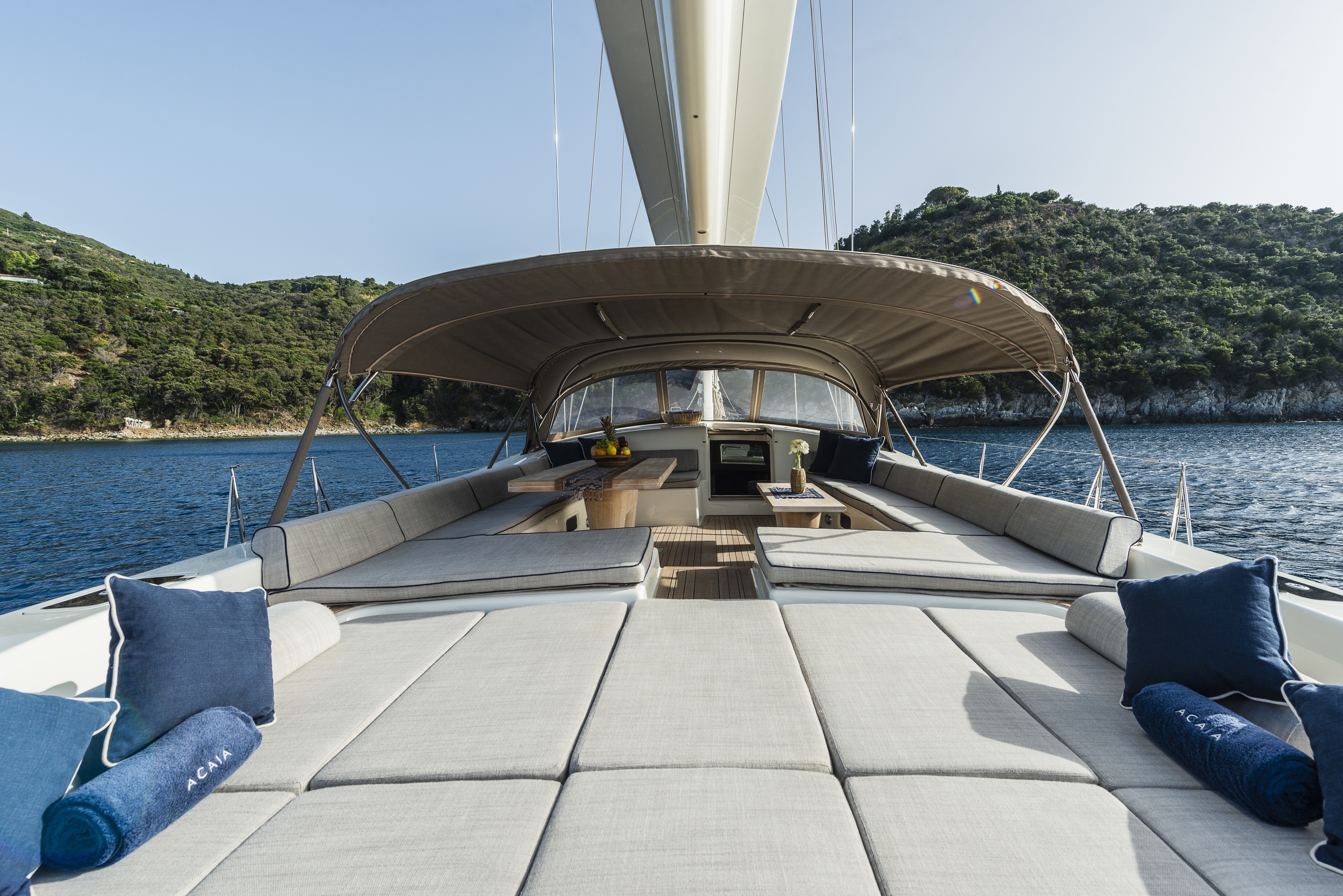 Aboard ACAIA a 99ft (30.2m) luxury sailing yacht for Charter available with Fraser Yachts, built by SOUTHERN WIND in 2008