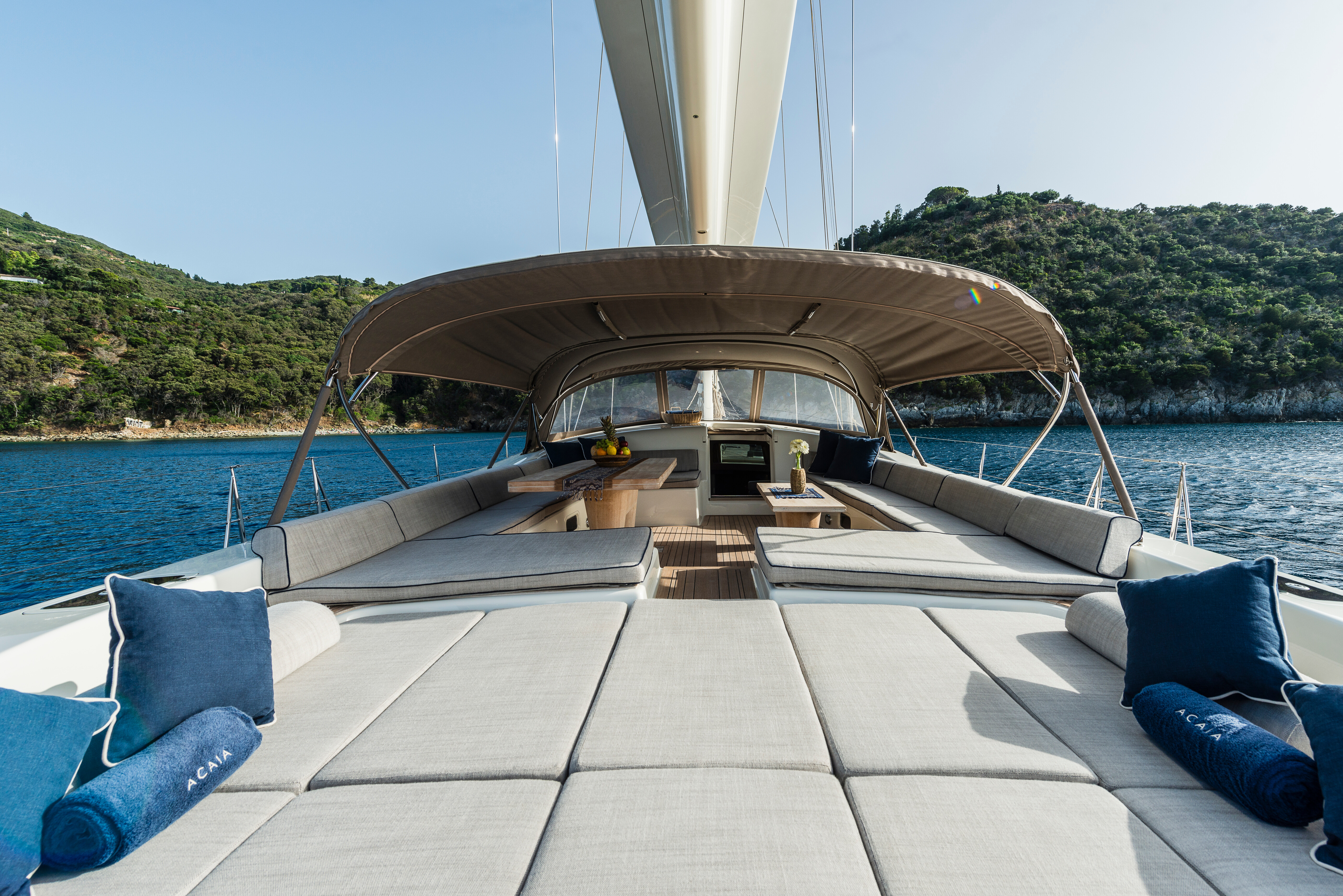 Aboard ACAIA a 99ft (30.2m) luxury sailing yacht for Charter available with Fraser Yachts, built by SOUTHERN WIND in 2008