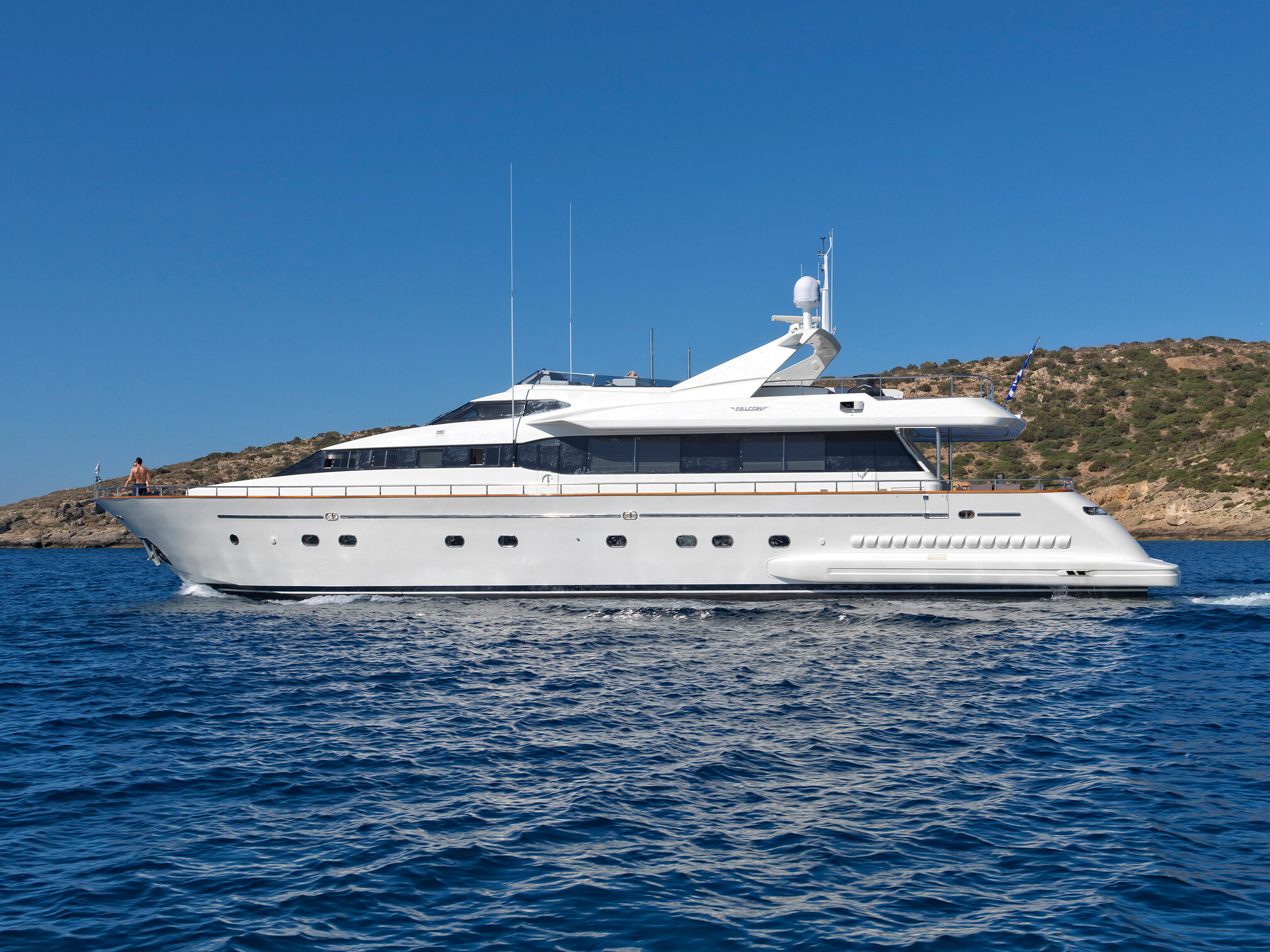 Aboard MANTRA a 100ft (30.7m) luxury motor yacht for Charter available with Fraser Yachts, built by FALCON in 2002