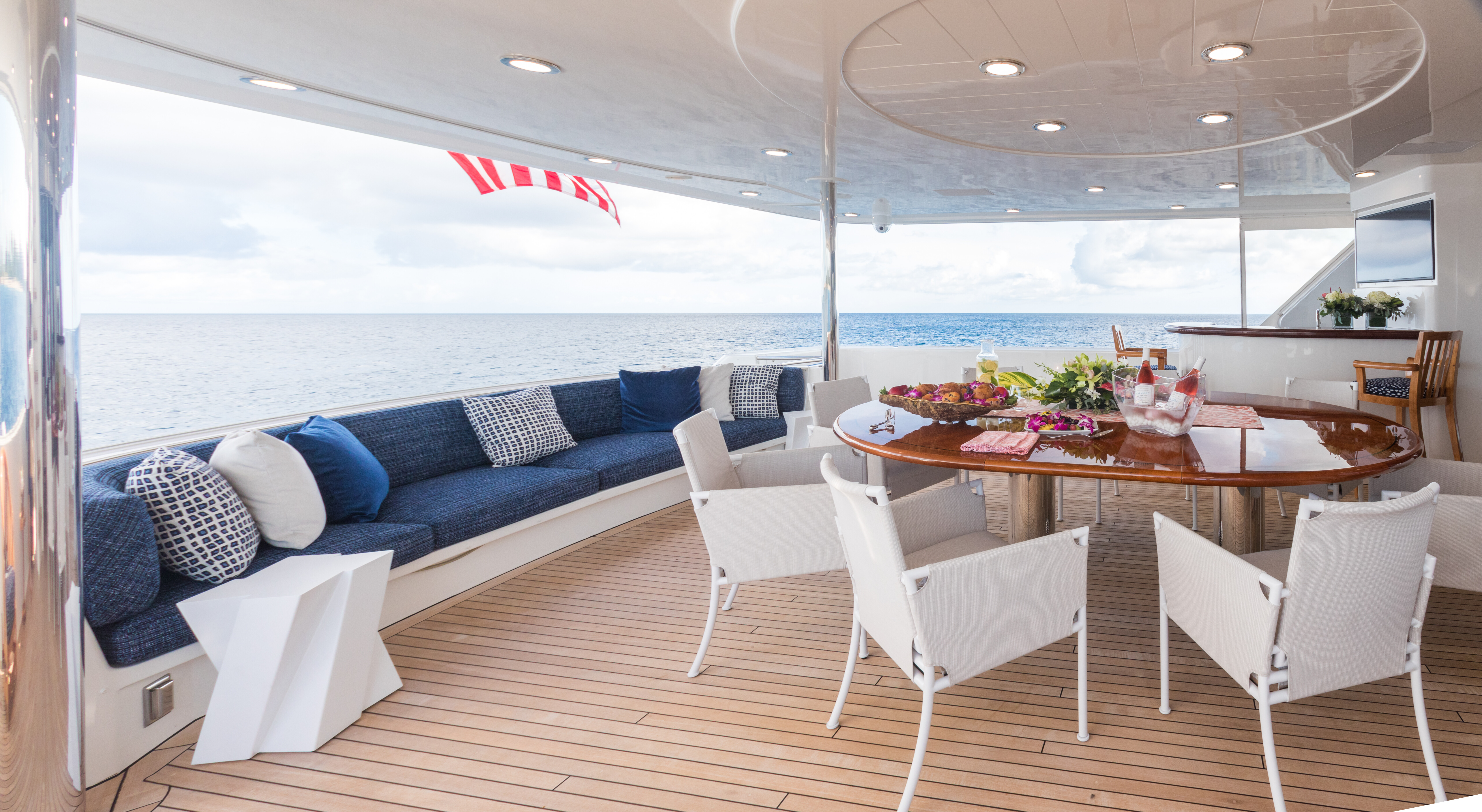 Aboard ALL INN a 130ft (39.62m) luxury motor yacht , built by WESTPORT in 2008