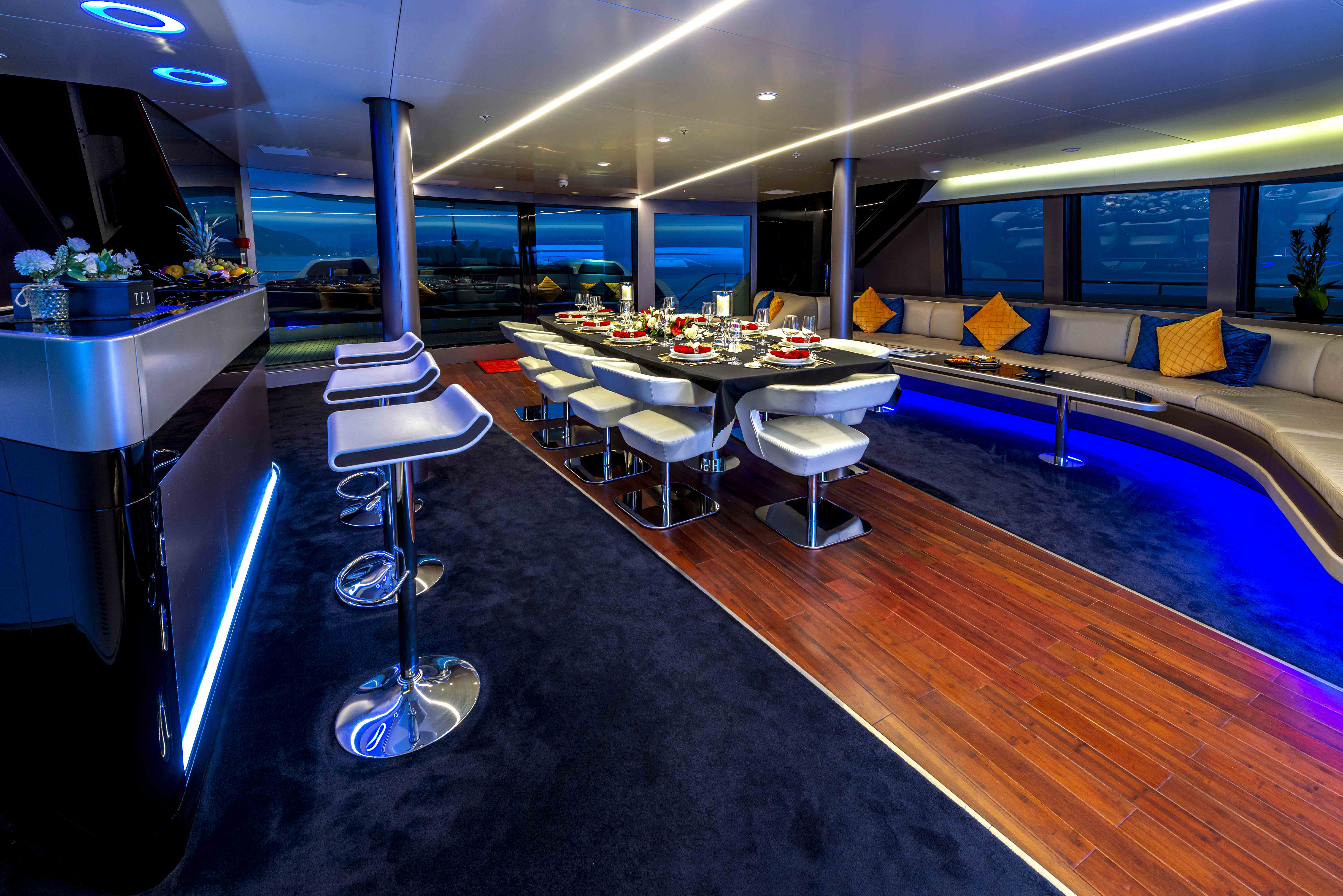 Aboard ROYAL FALCON ONE a 135ft (41.15m) luxury motor yacht for Sale & Charter available with Fraser Yachts, built by ROYAL FALCON FLEET in 2019