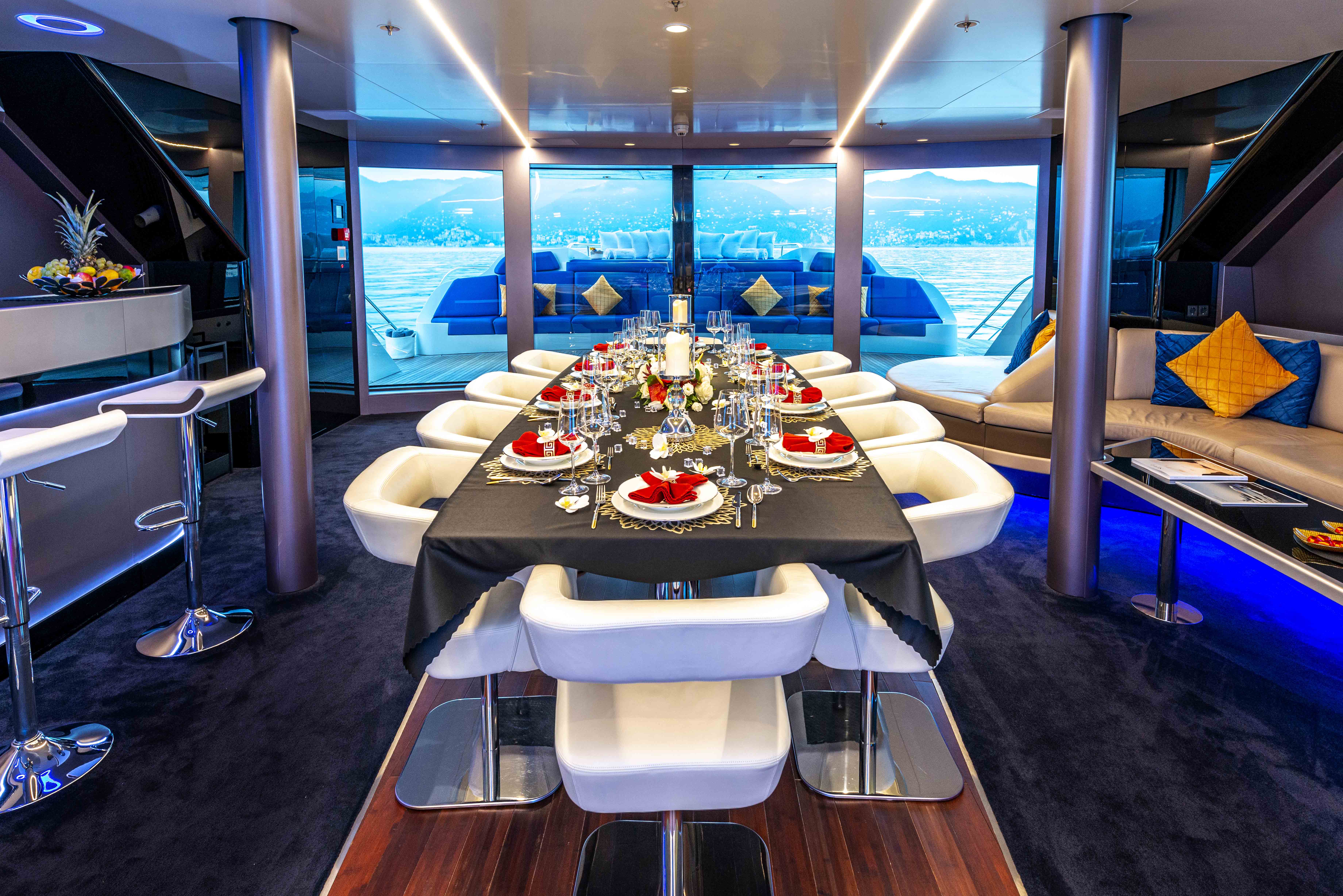 Aboard ROYAL FALCON ONE a 135ft (41.15m) luxury motor yacht for Sale & Charter available with Fraser Yachts, built by ROYAL FALCON FLEET in 2019