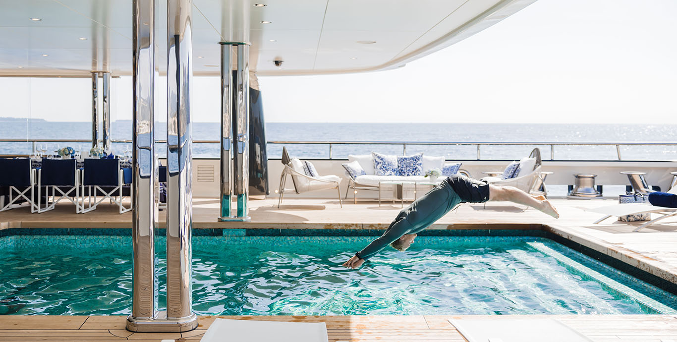 Aboard HERE COMES THE SUN a 292ft (89m) luxury motor yacht , built by AMELS in 2017