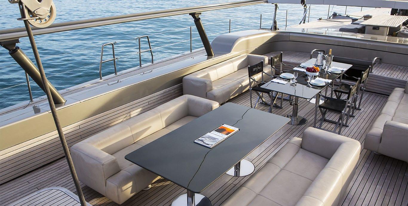 Aboard SYL a 143ft (43.6m) luxury sailing yacht , built by BARCOS DEPORTIVOS in 2003