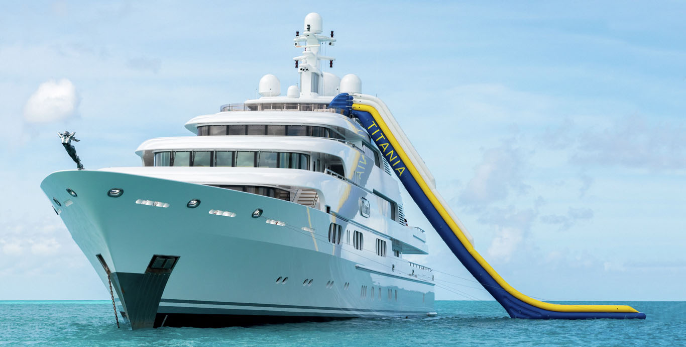 Aboard TITANIA a 239ft (73m) luxury motor yacht , built by LüRSSEN in 2006