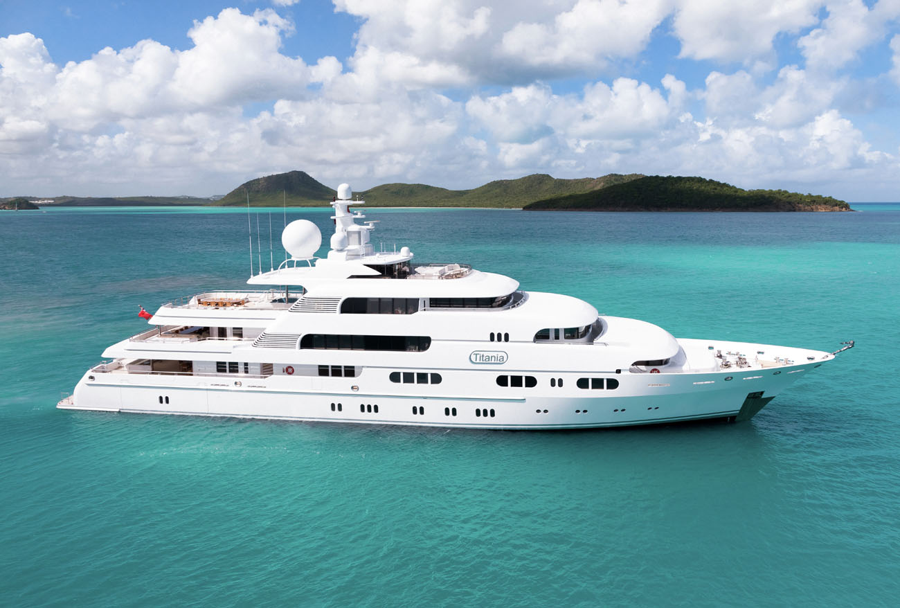 Aboard TITANIA a 239ft (73m) luxury motor yacht , built by LüRSSEN in 2006