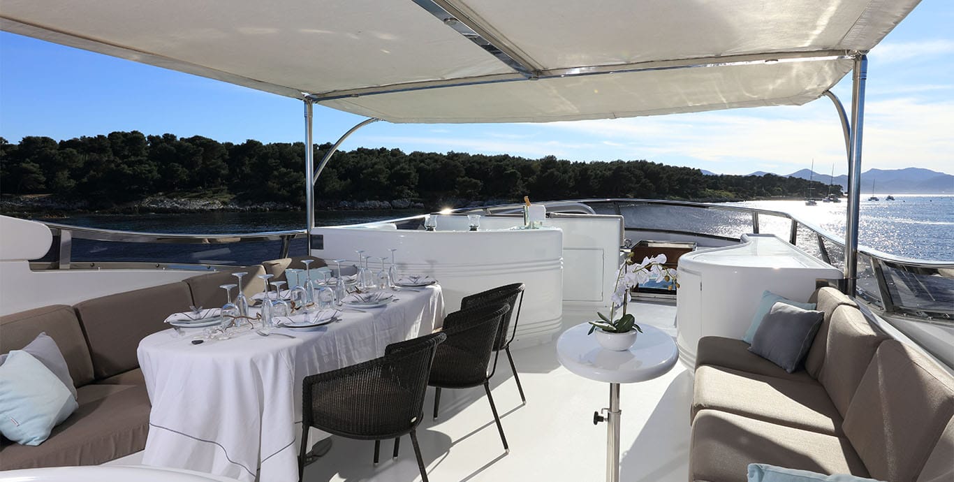 Aboard COCA VI a 87ft (26.8m) luxury motor yacht , built by CANTIERE NAVALE ARNO in 2000