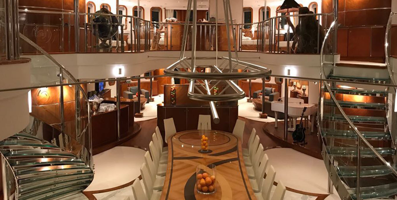 Aboard SHERAKHAN a 228ft (69.65m) luxury motor yacht , built by VUYK EN ZONEN in 1965