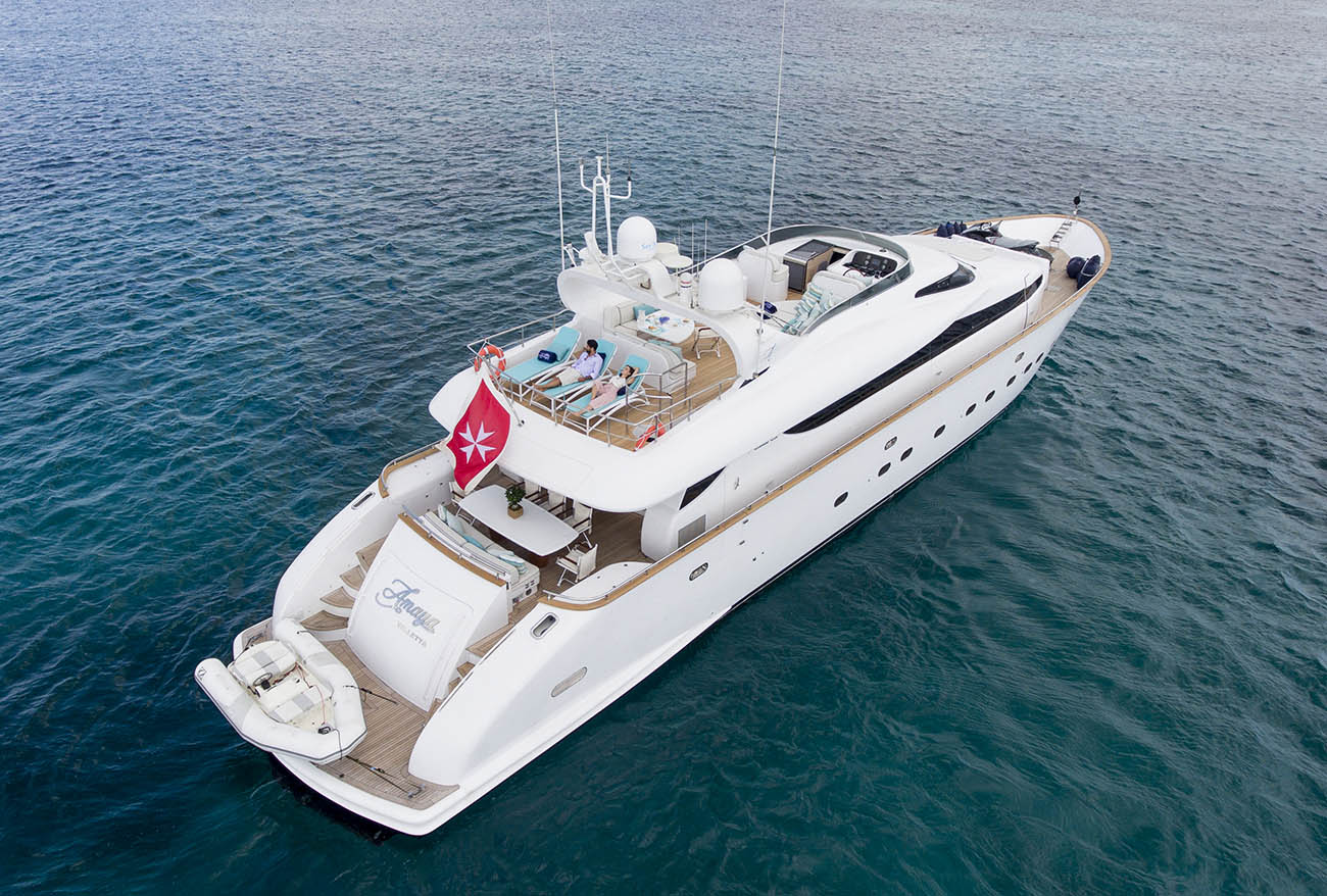 Aboard AMAYA a 105ft (32m) luxury motor yacht , built by MAIORA in 2001