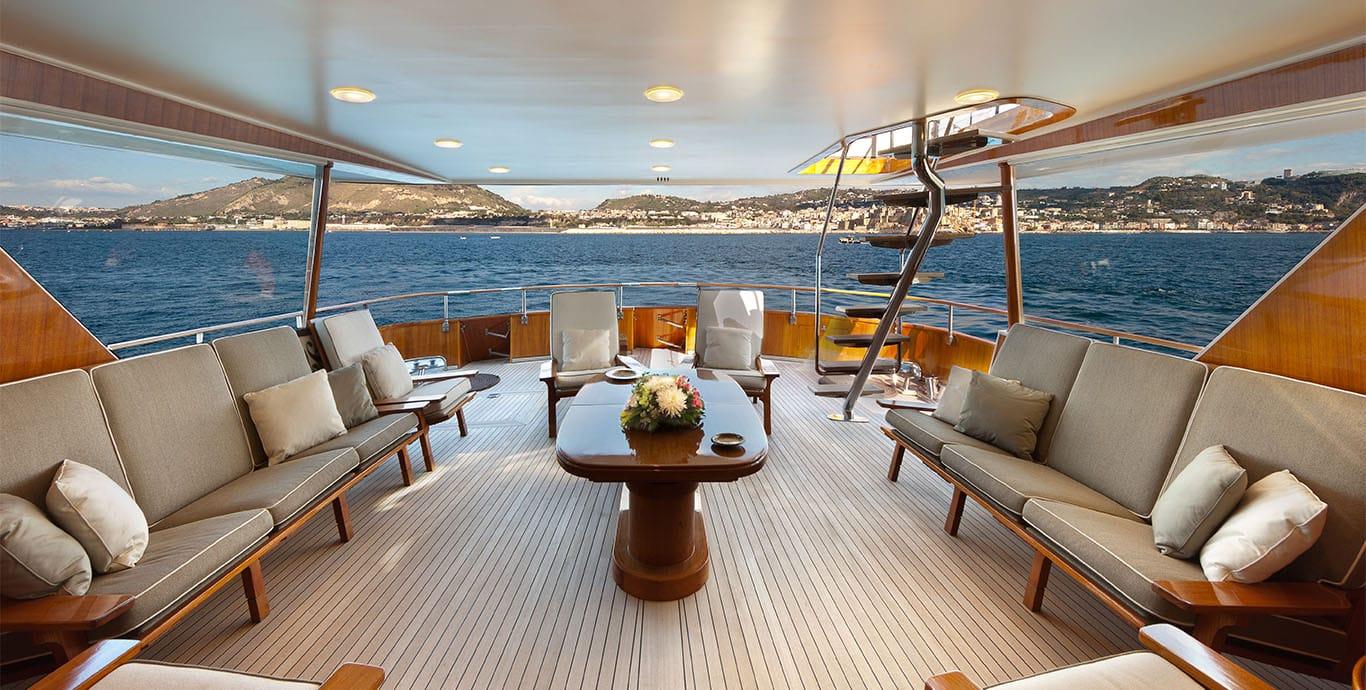 Aboard DISCO VOLANTE a 118ft (36m) luxury motor yacht , built by ADMIRAL YACHTS in 1981