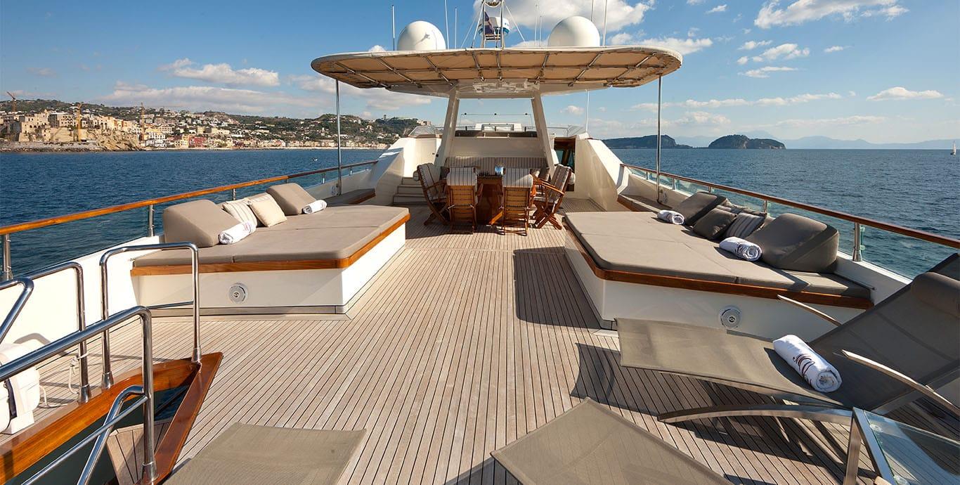 Aboard DISCO VOLANTE a 118ft (36m) luxury motor yacht , built by ADMIRAL YACHTS in 1981