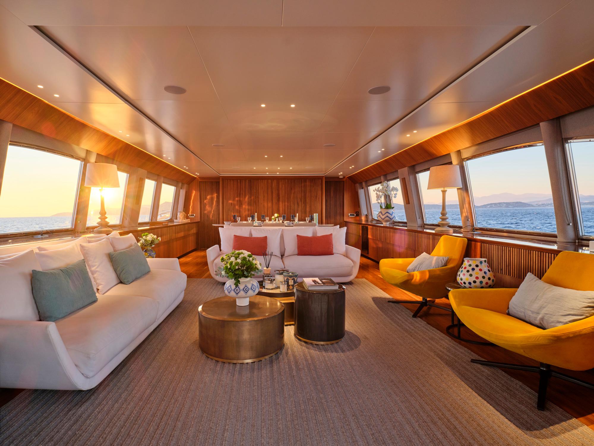 Aboard WHISPER V a 111ft (34m) luxury motor yacht for Charter available with Fraser Yachts, built by FERRETTI CUSTOM LINE in 2002