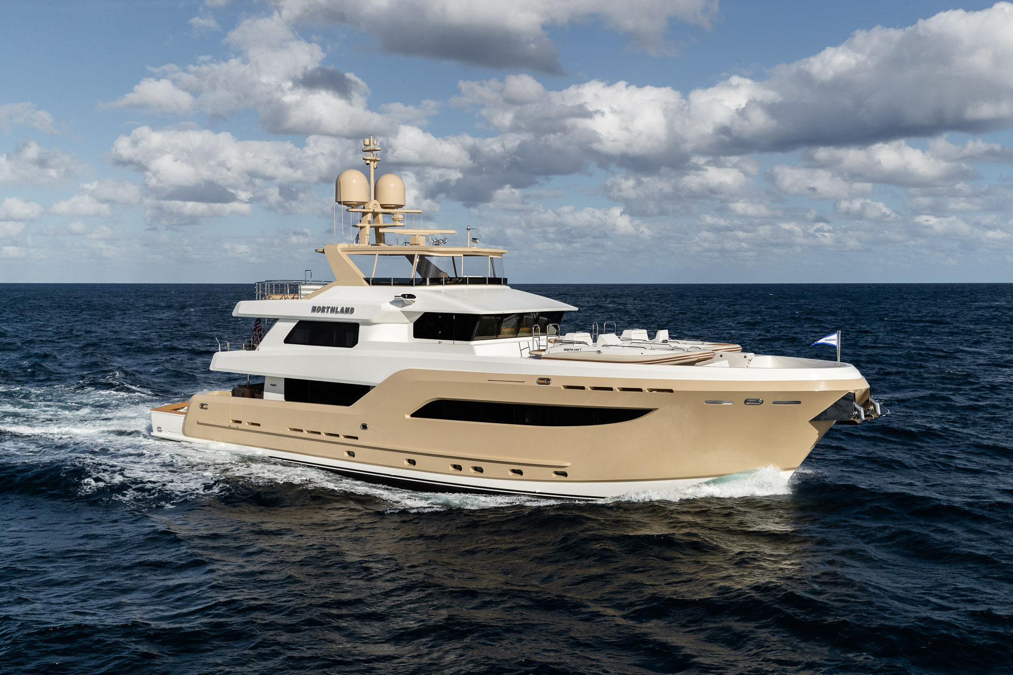 The Burger Shipyard showcases the Northland, a remarkable yacht known for its exceptional design, spacious deck, and luxurious amenities, ideal for adventurous cruising and elegant entertaining. | Burger Shipyard, Northland, luxury yacht, yacht design, spacious deck, cruising, entertaining | Fraser Yachts
